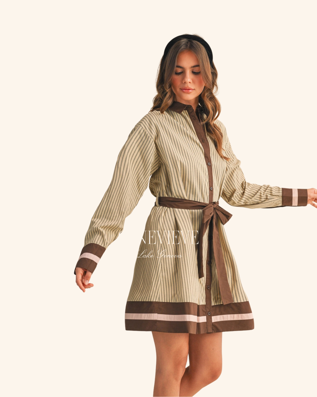 & Merci Sand Button Down Collar Mini Dress