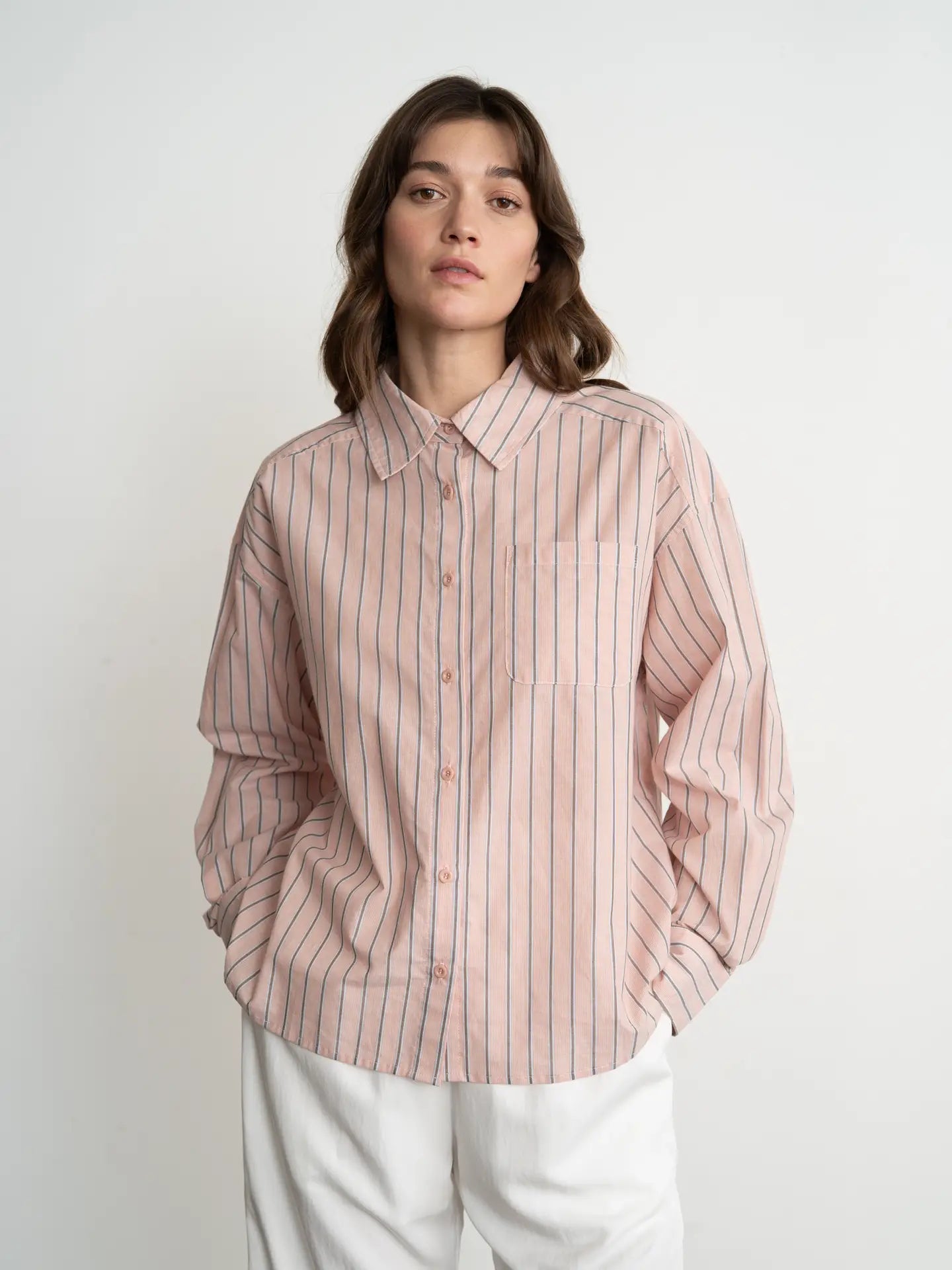 Elle Grey Oversized Striped Shirt