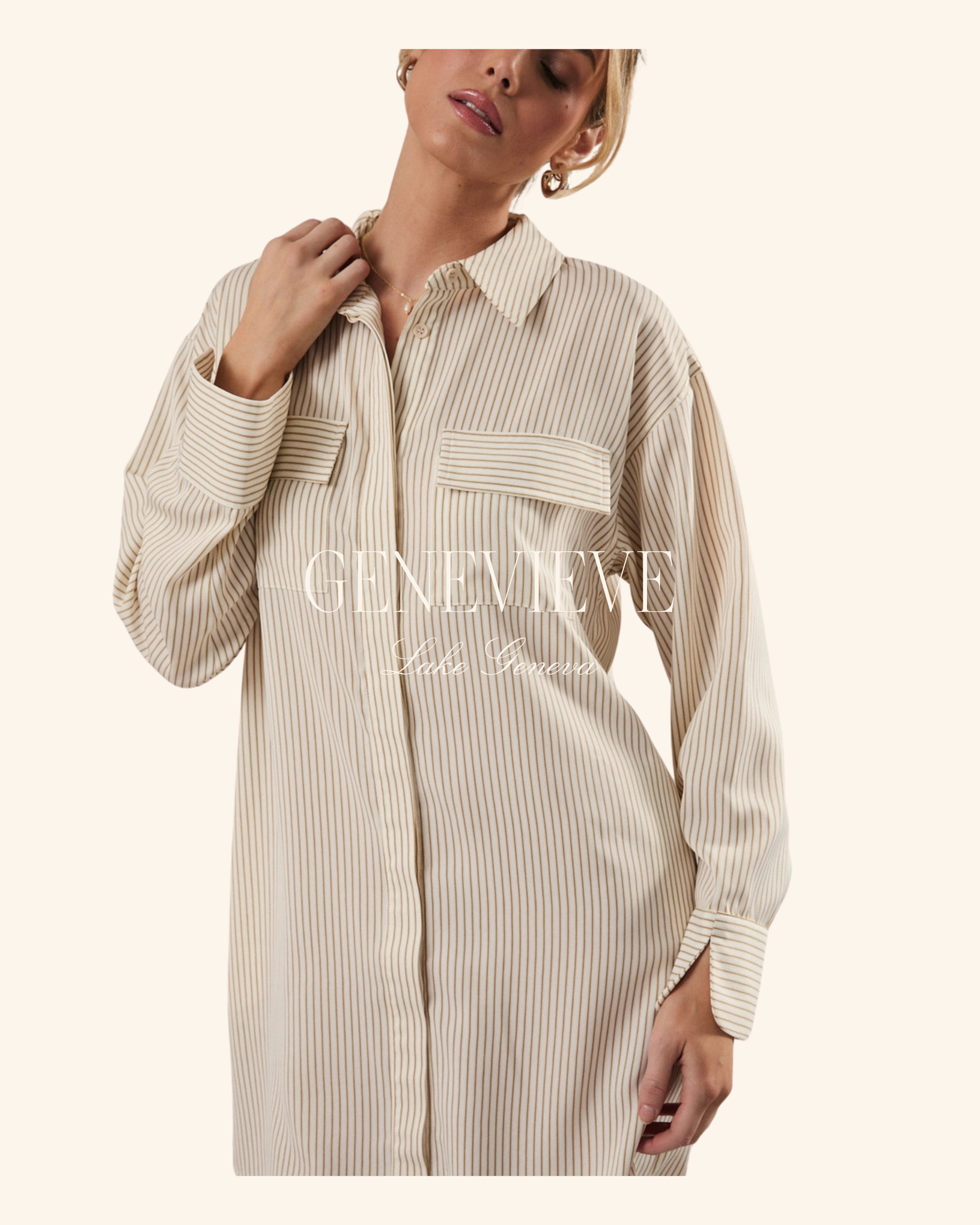 Sunday Edition Taupe Stripe Shirt Dress