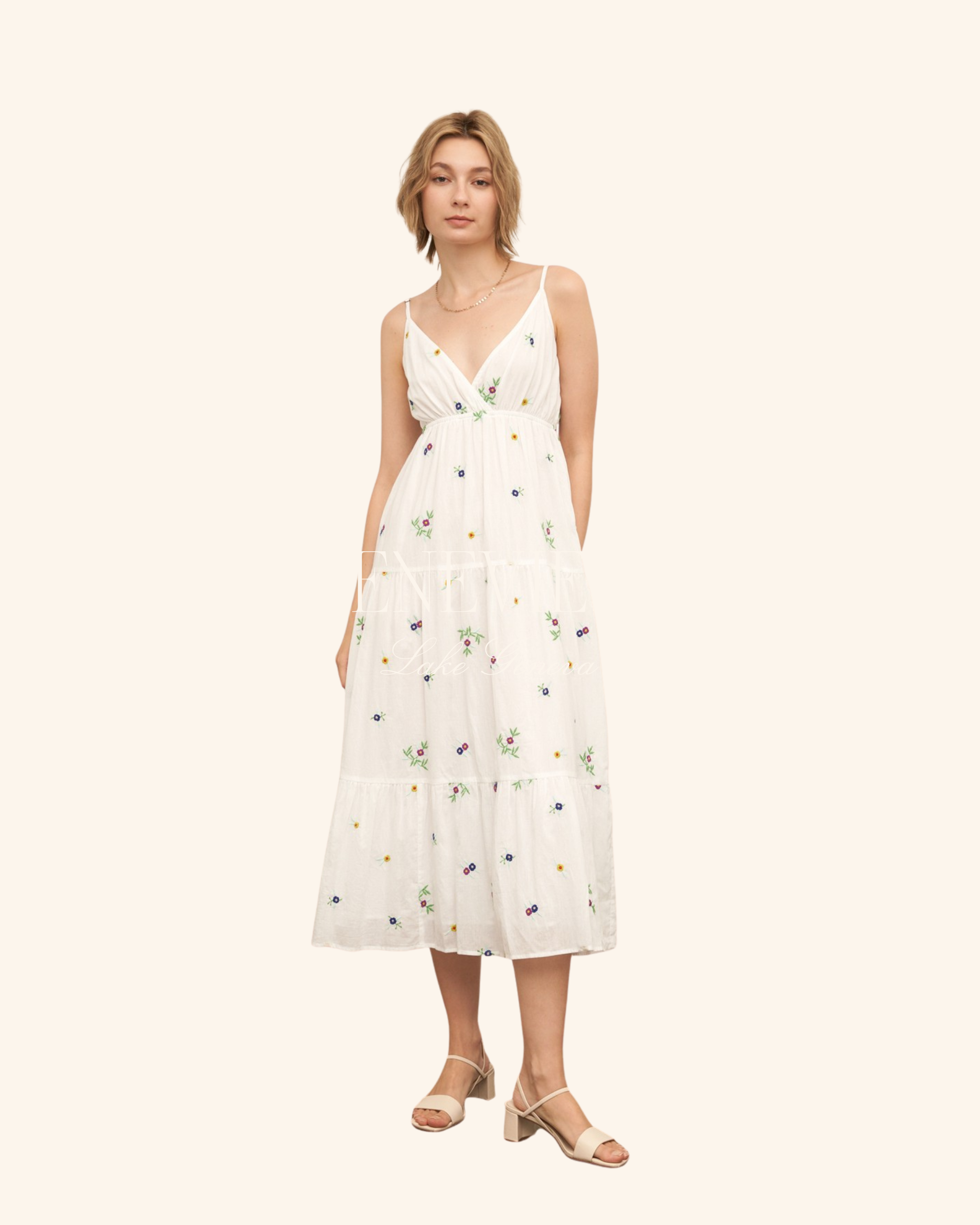en creme embroidered dress Cream Embroidered Trim Midi Dress