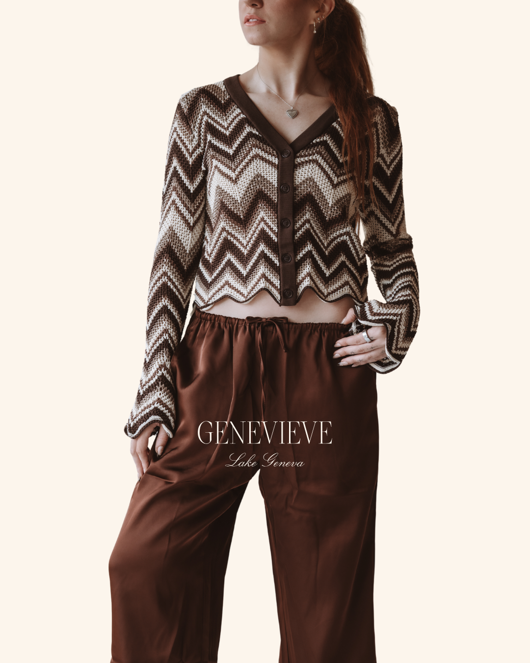 En Creme Brown Multicolored Cardigan