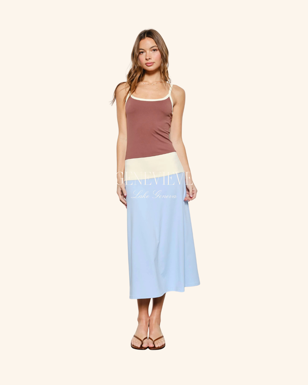 Pretty Garbage Brown Blue Color block Dress