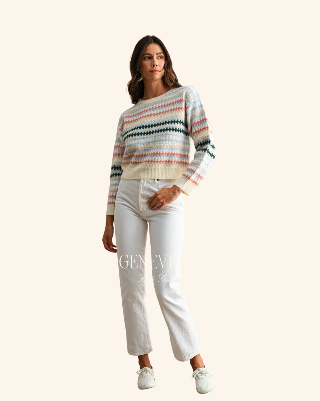 Mable Cream Multicolored Cropped Sweater