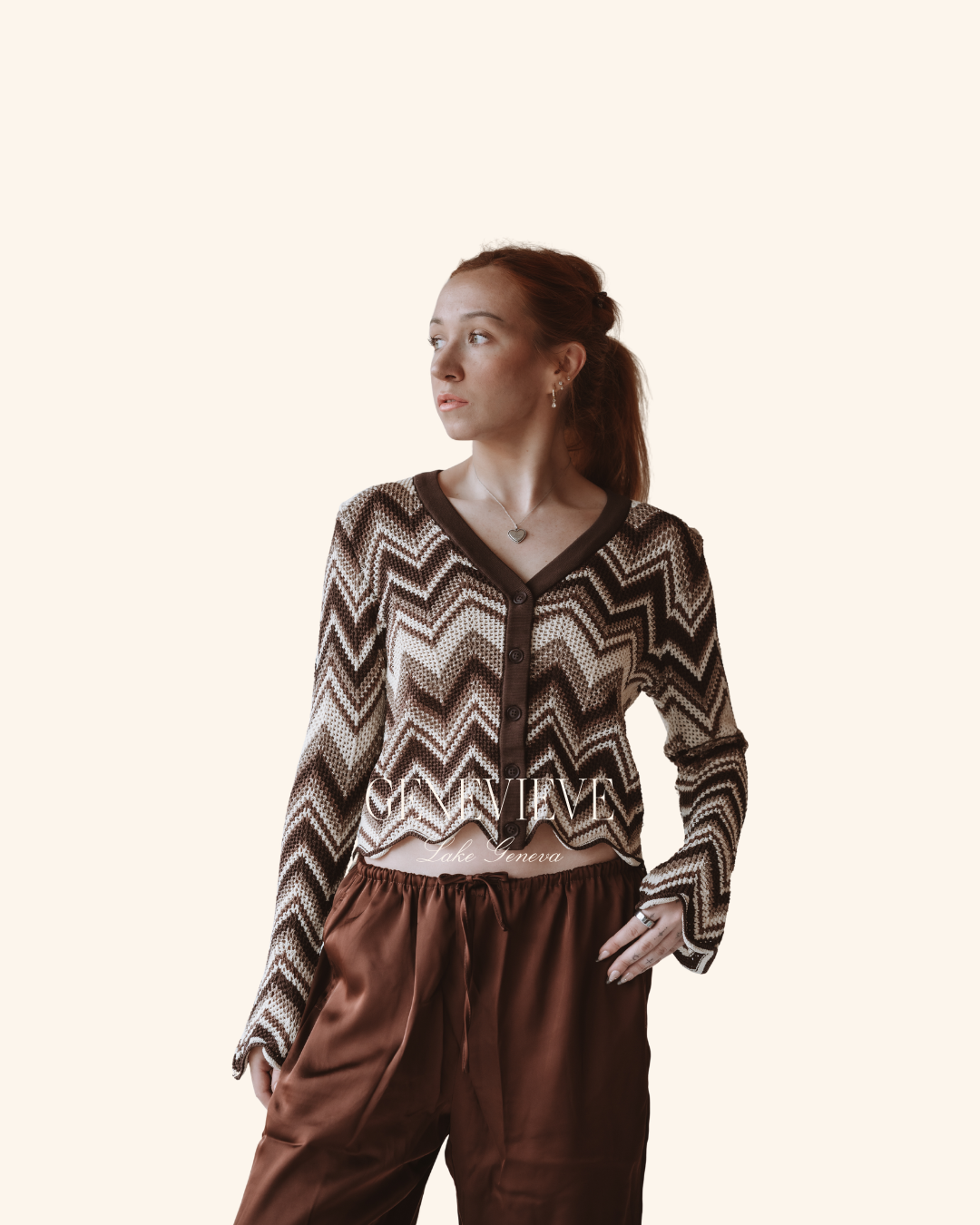 En Creme Brown Multicolored Cardigan