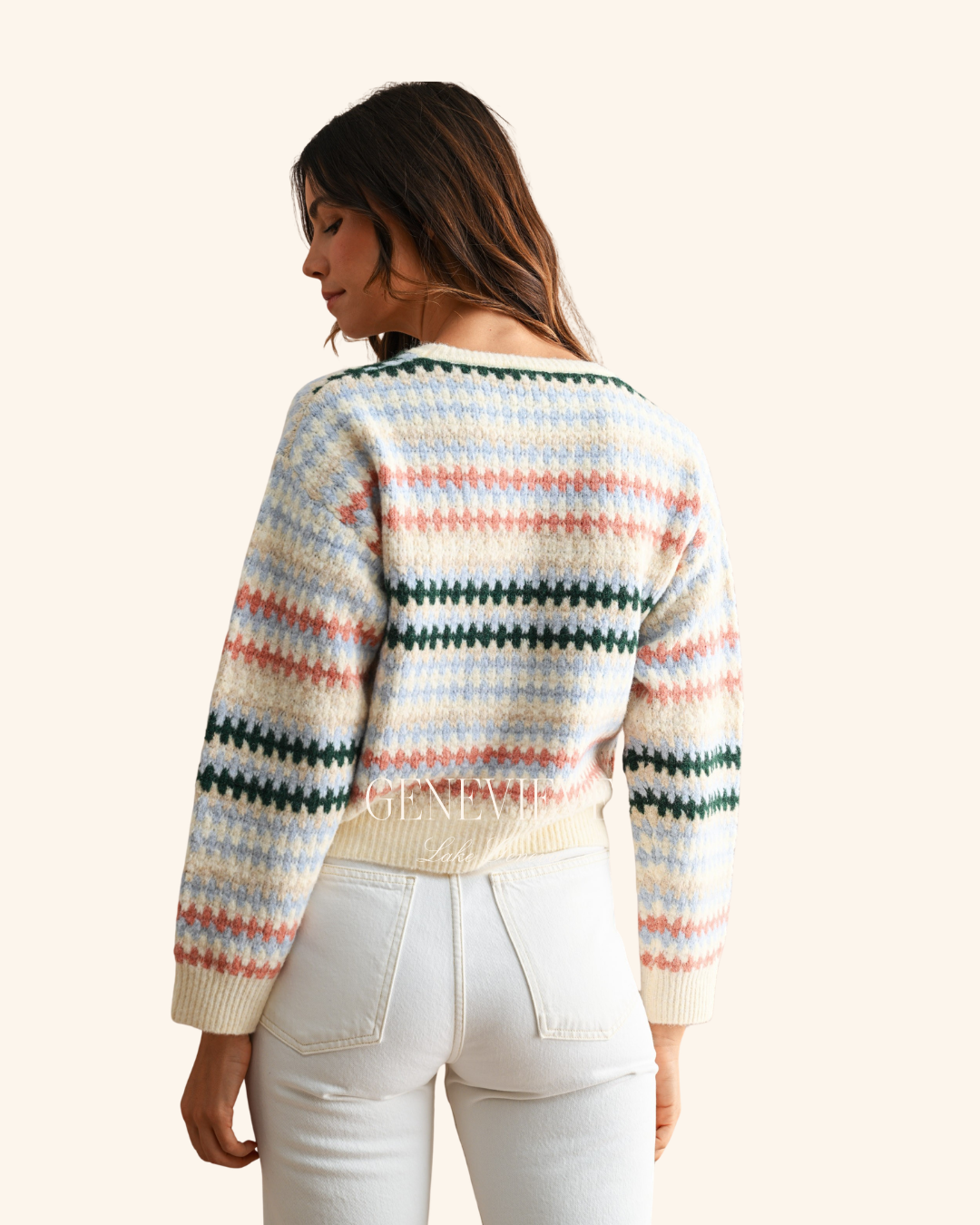Mable Cream Multicolored Cropped Sweater