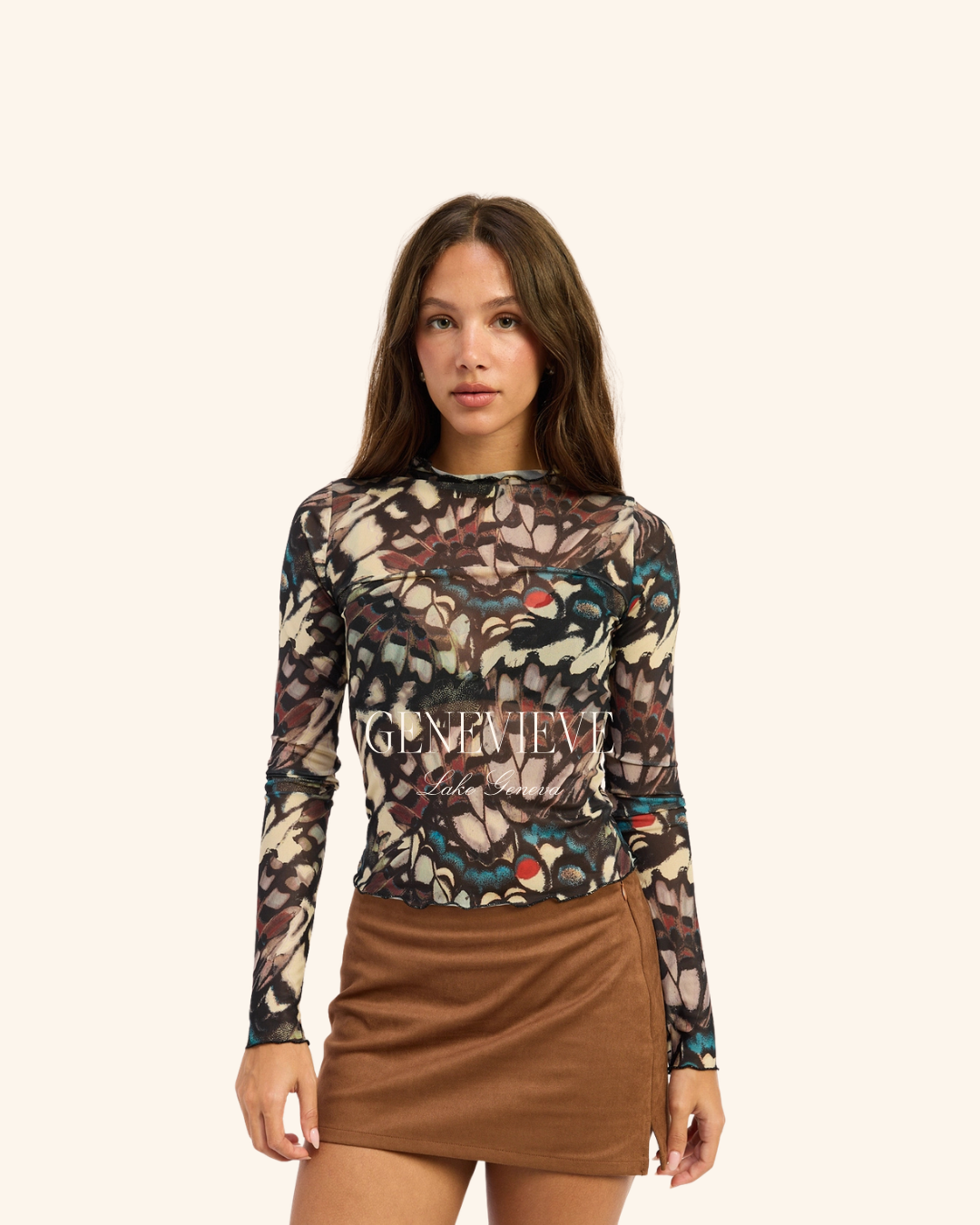 Emory Park Brown Multi Mesh top