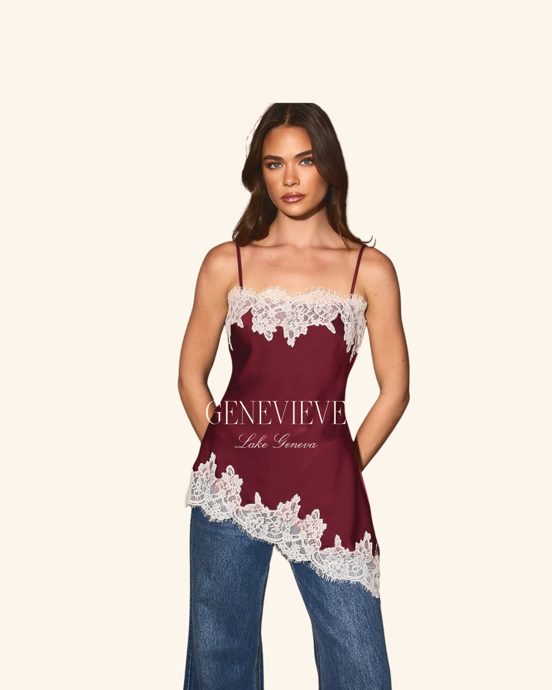 Le Lis Lace Asymmetrical Satin Top