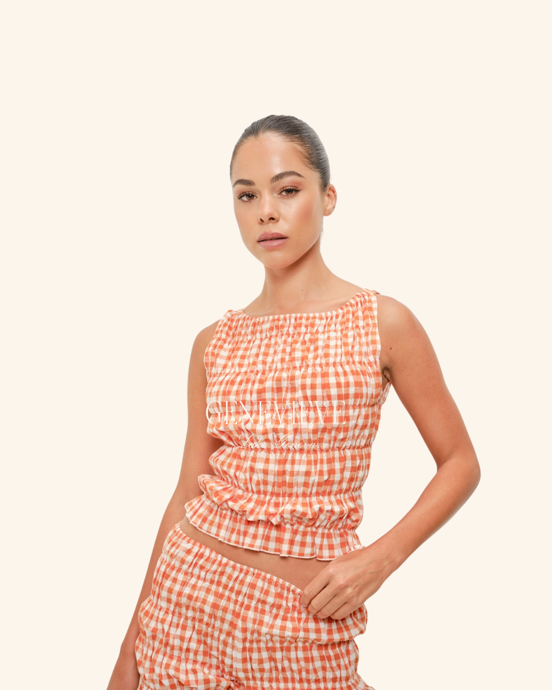 Pretty Garbage Orange Gingham Smock Top