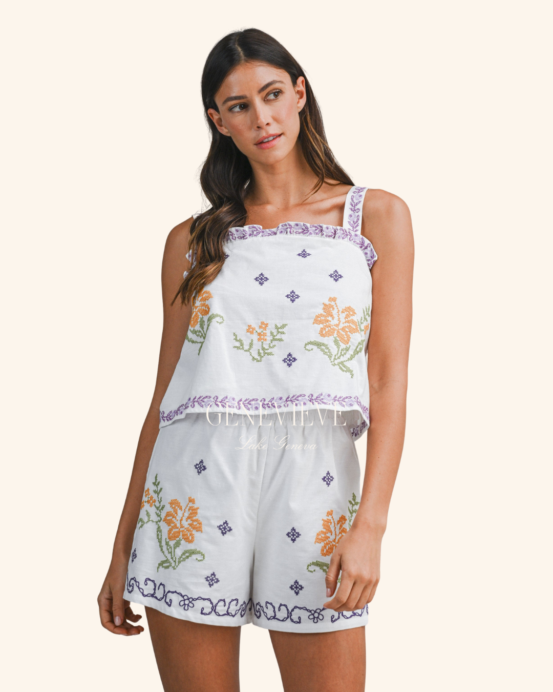 Mable Orange Embroidered Trim Top