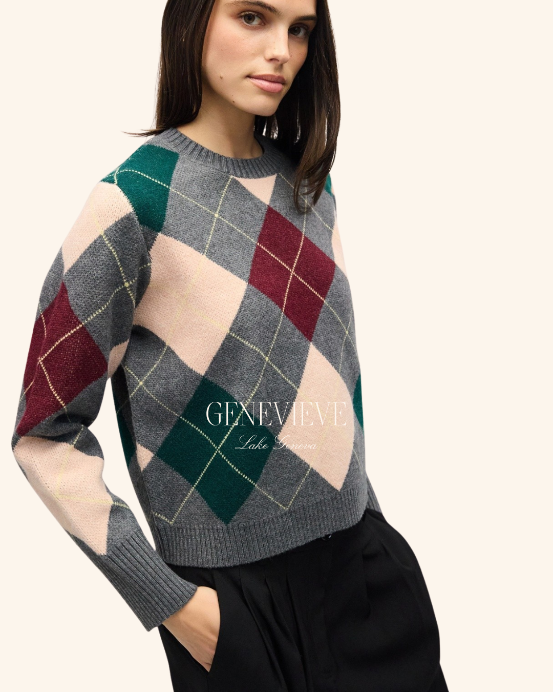 All Row Grey Multicolored Argyle Sweater