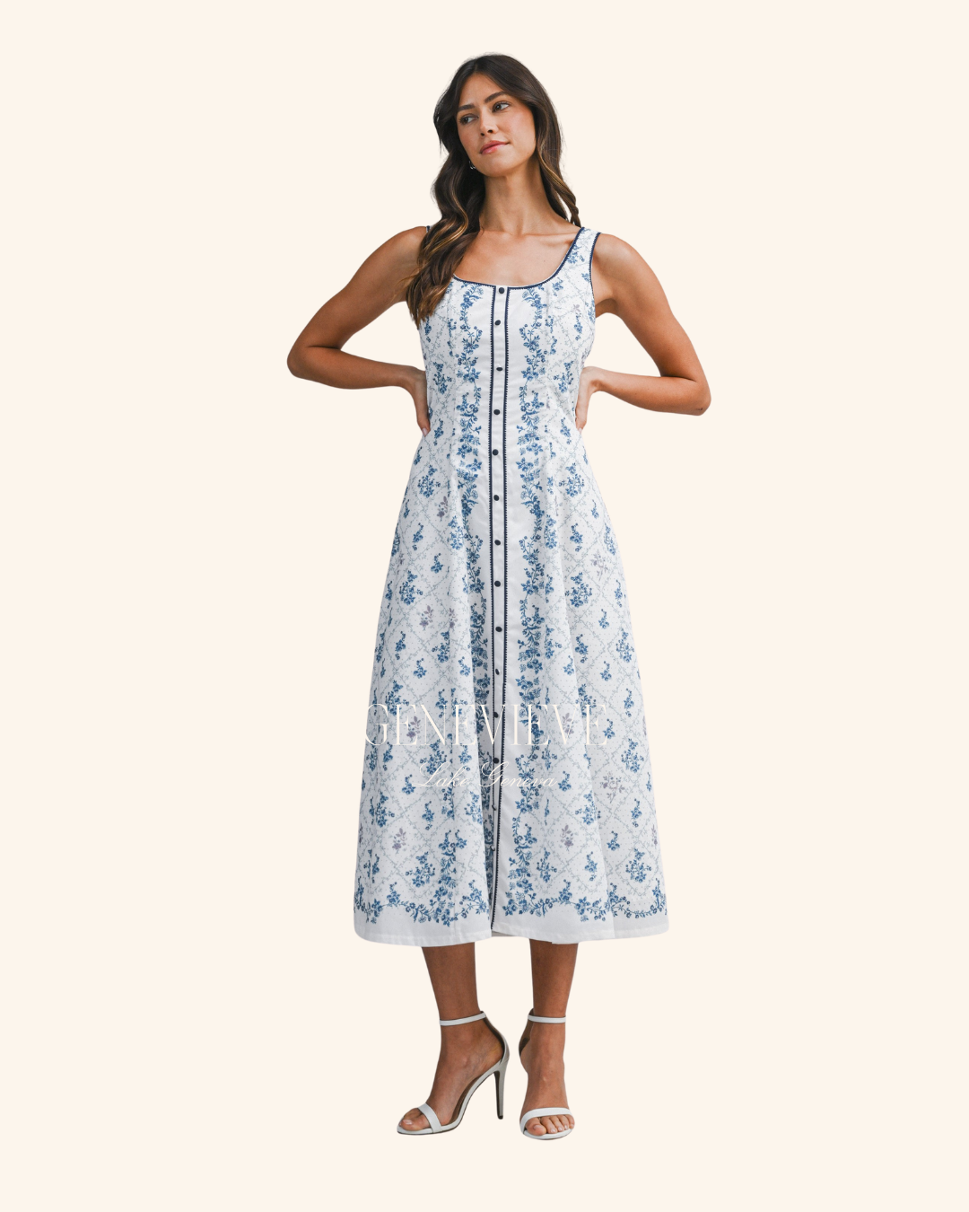 Mable Blue floral Button Front Midi