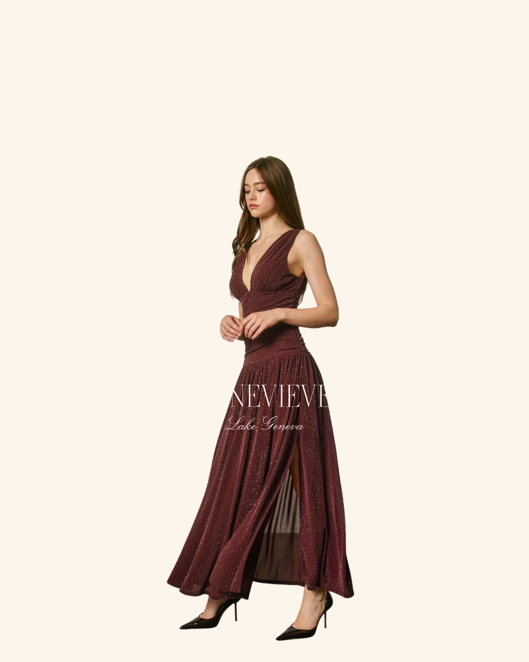 Dress Forum Burgundy Sparkle Ruched Dress