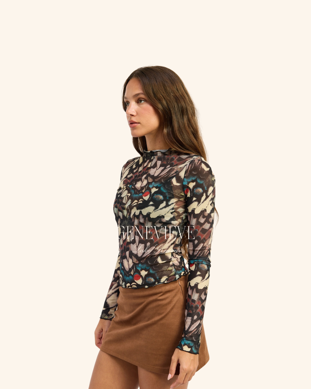 Emory Park Brown Multi Mesh top