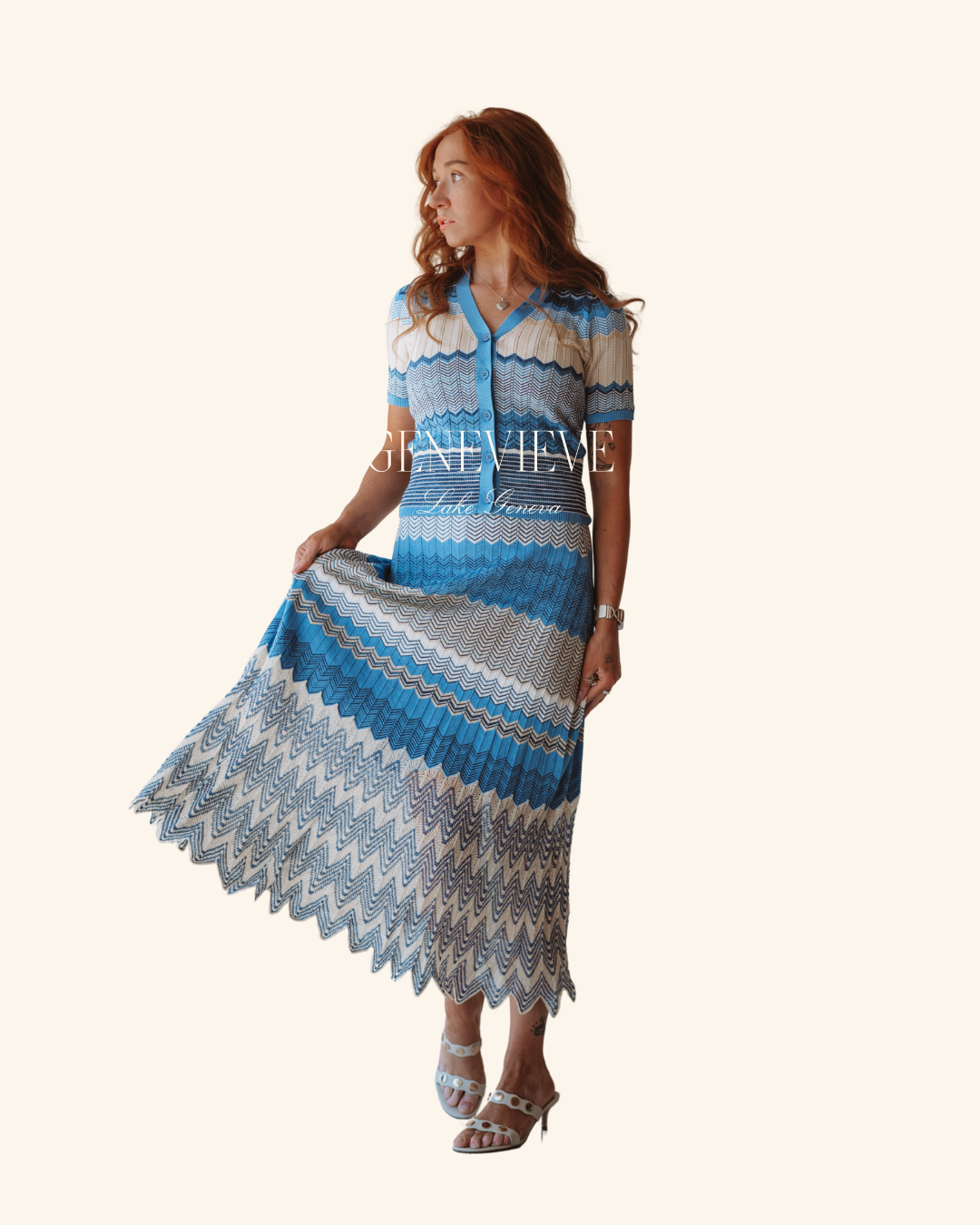 En Creme Blue Multi Sweater Skirt