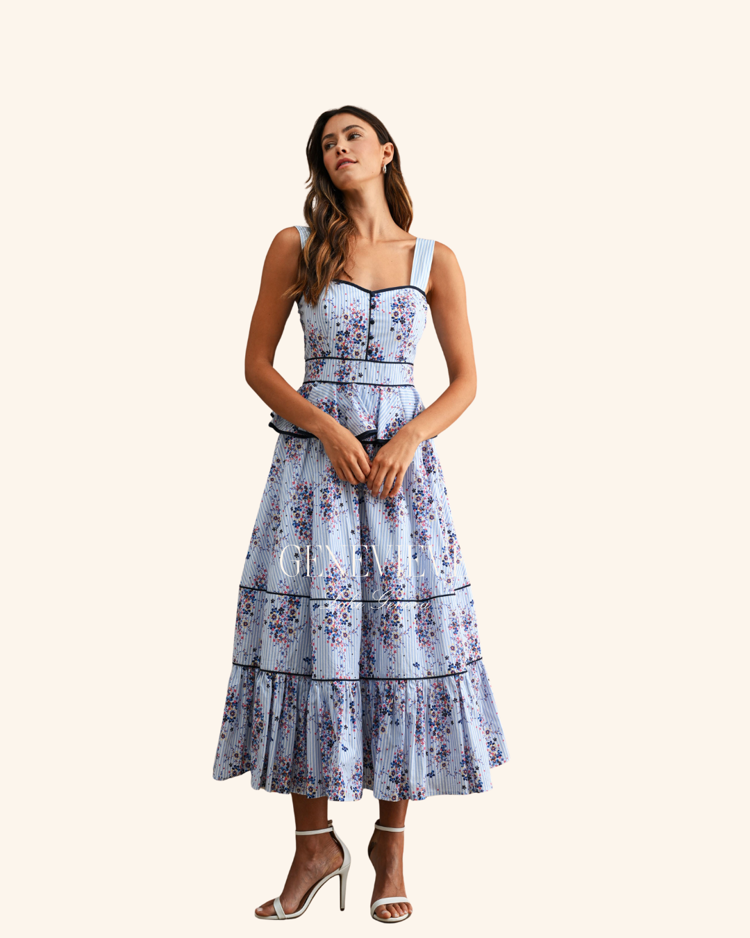 Mable Blue Floral Peplum Midi