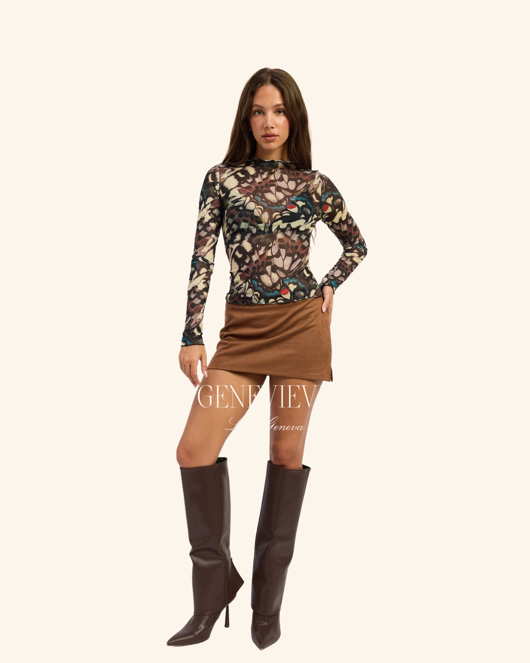 Emory Park Brown Multi Mesh top
