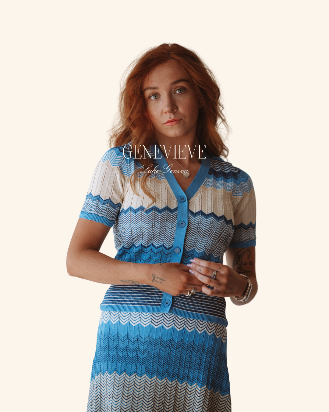 En Creme Blue Multi Sweater Top