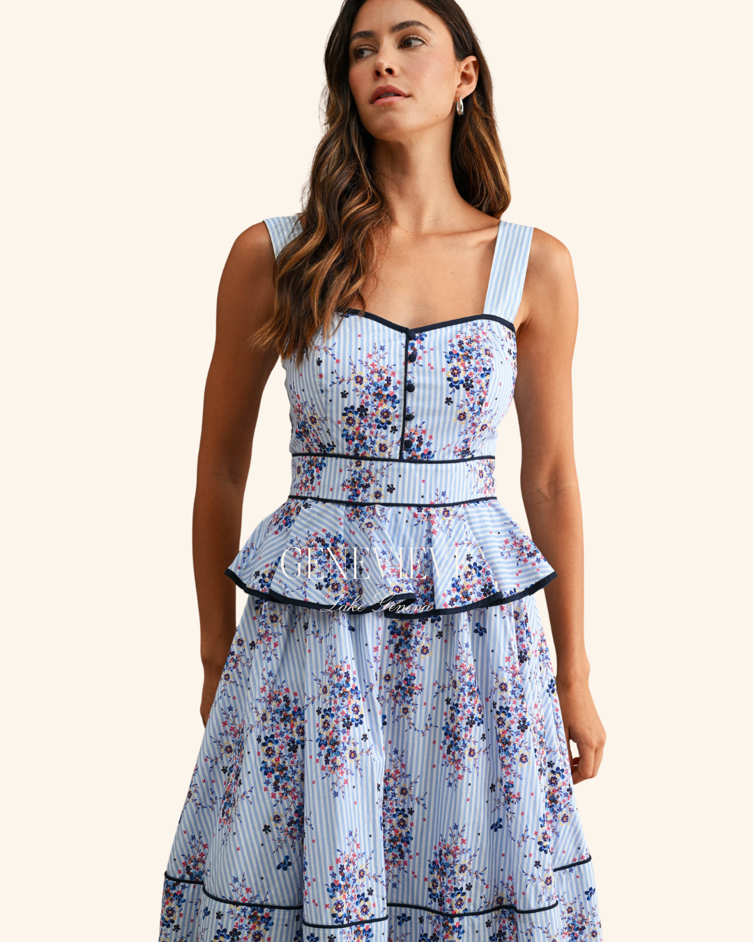 Mable Blue Floral Peplum Midi