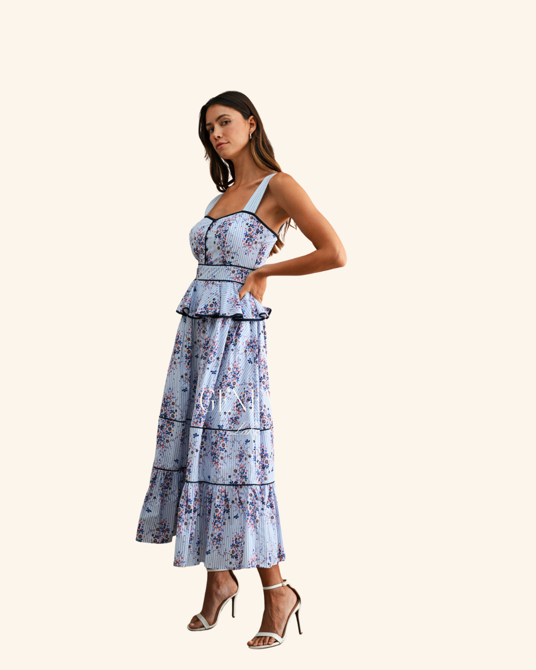 Mable Blue Floral Peplum Midi