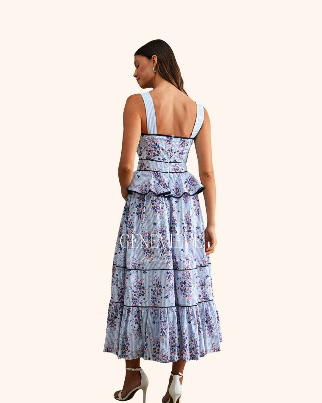 Mable Blue Floral Peplum Midi
