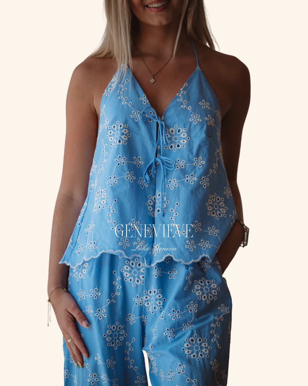Mable Blue Halter Tie Top