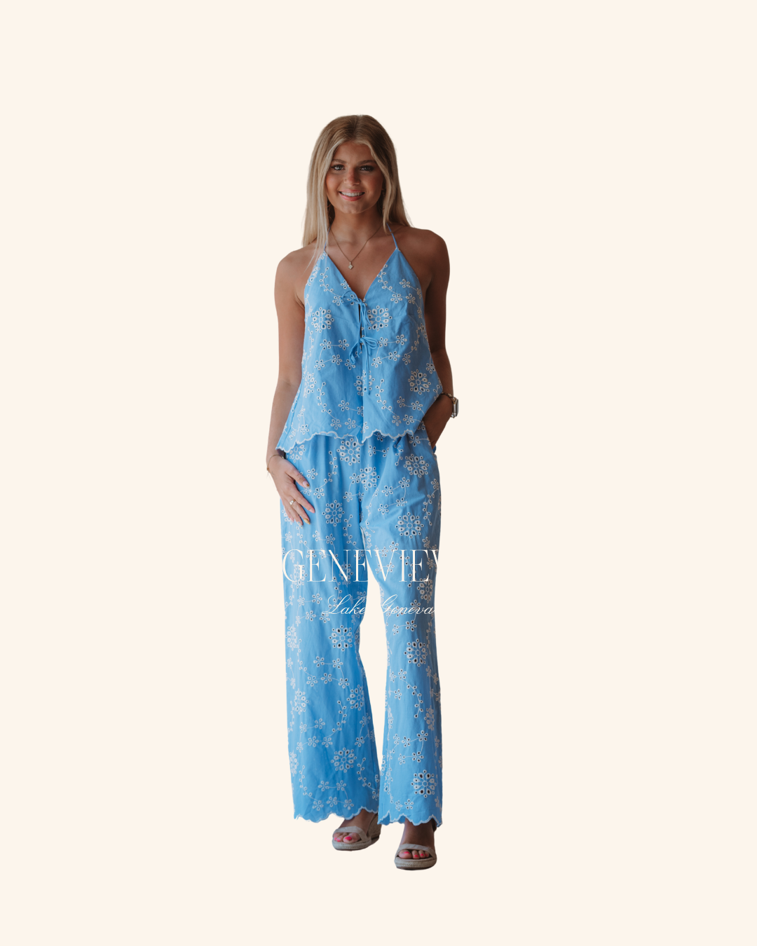 Mable Blue Halter Tie Top
