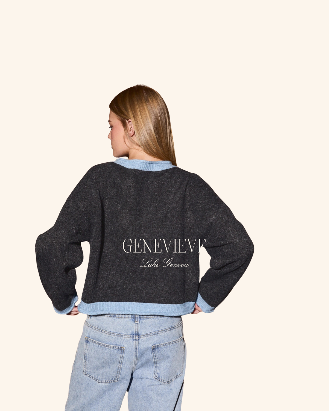 Le Lis Charcoal Blue Contrast Cardigan