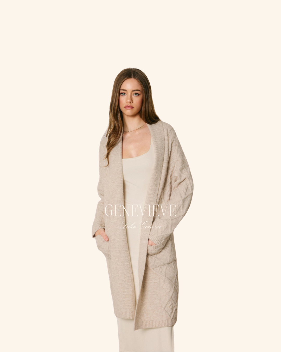 Dress Forum Ecru Cable Knit Long Cardigan