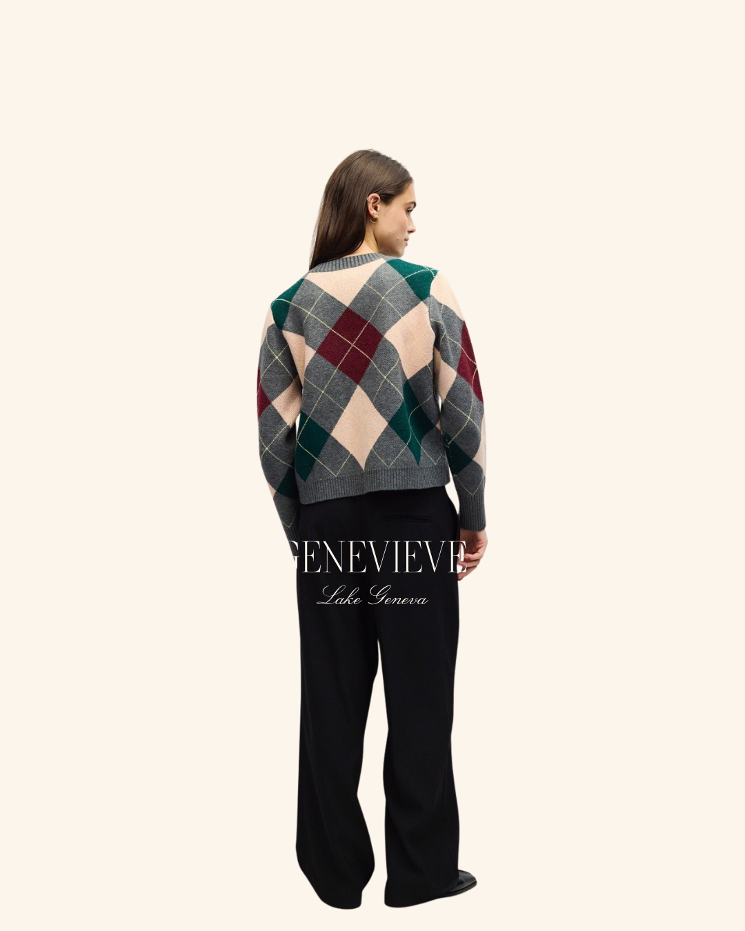 All Row Grey Multicolored Argyle Sweater