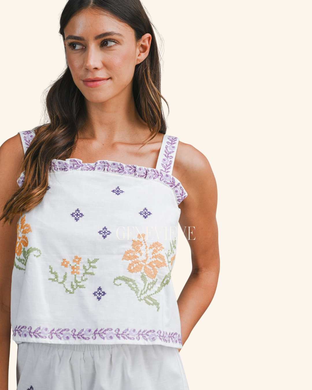 Mable Orange Embroidered Trim Top