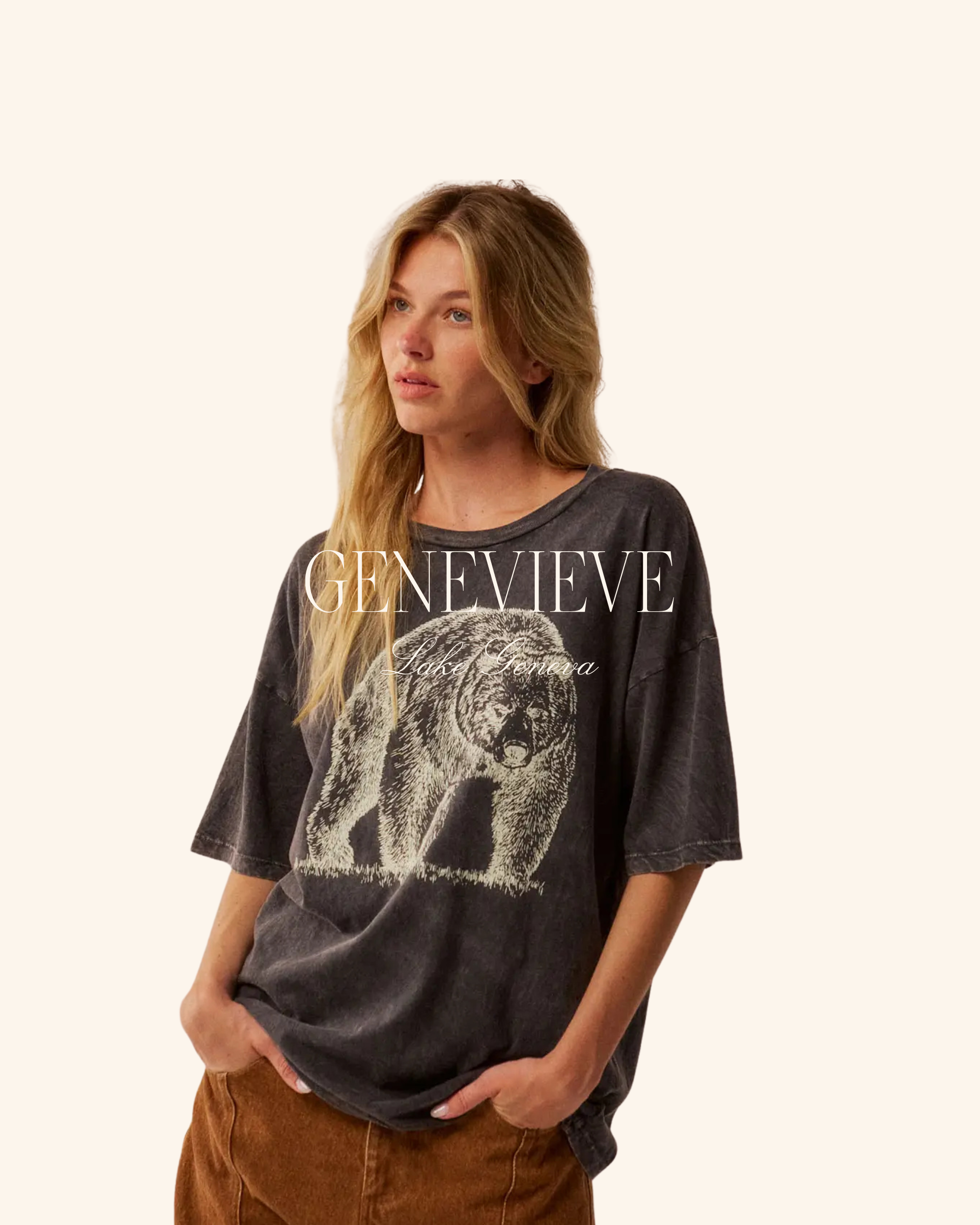 Promesa Charcoal Grizzly Bear Oversized Tee