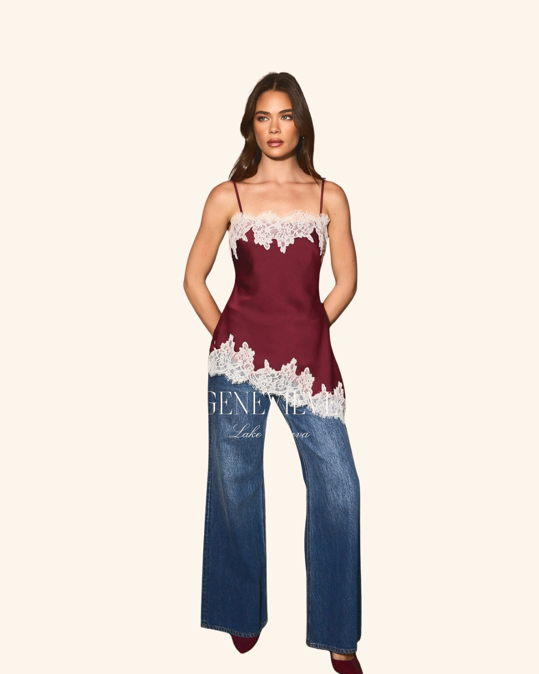 Le Lis Lace Asymmetrical Satin Top