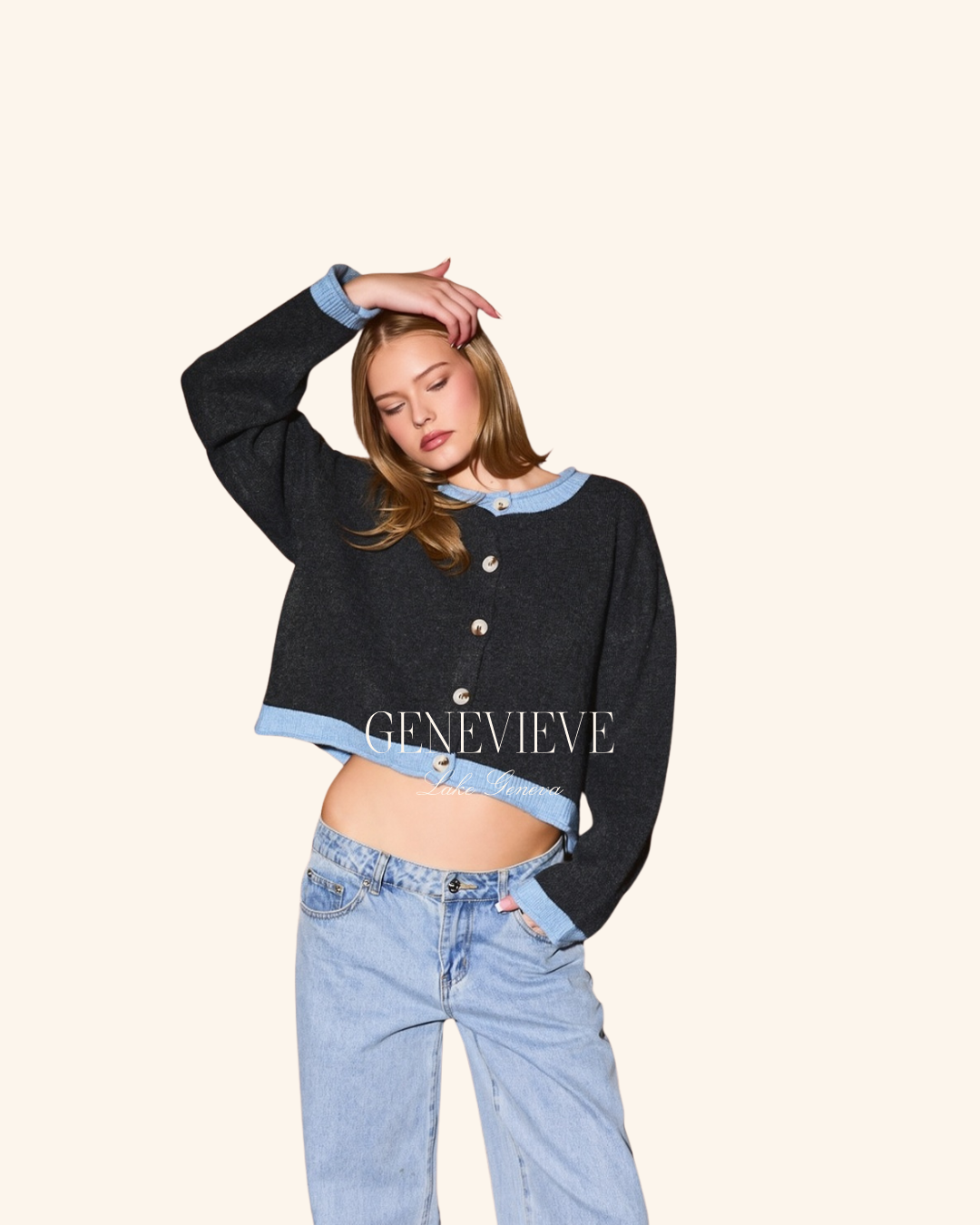 Le Lis Charcoal Blue Contrast Cardigan