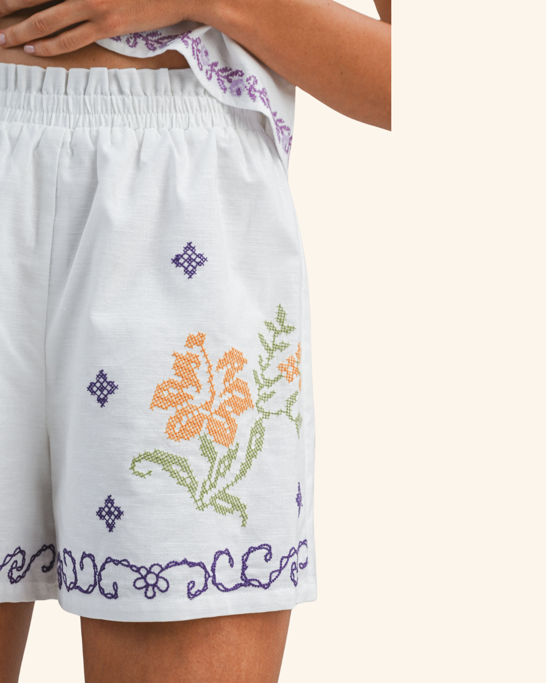 Mable Orange Embroidered Trim Top