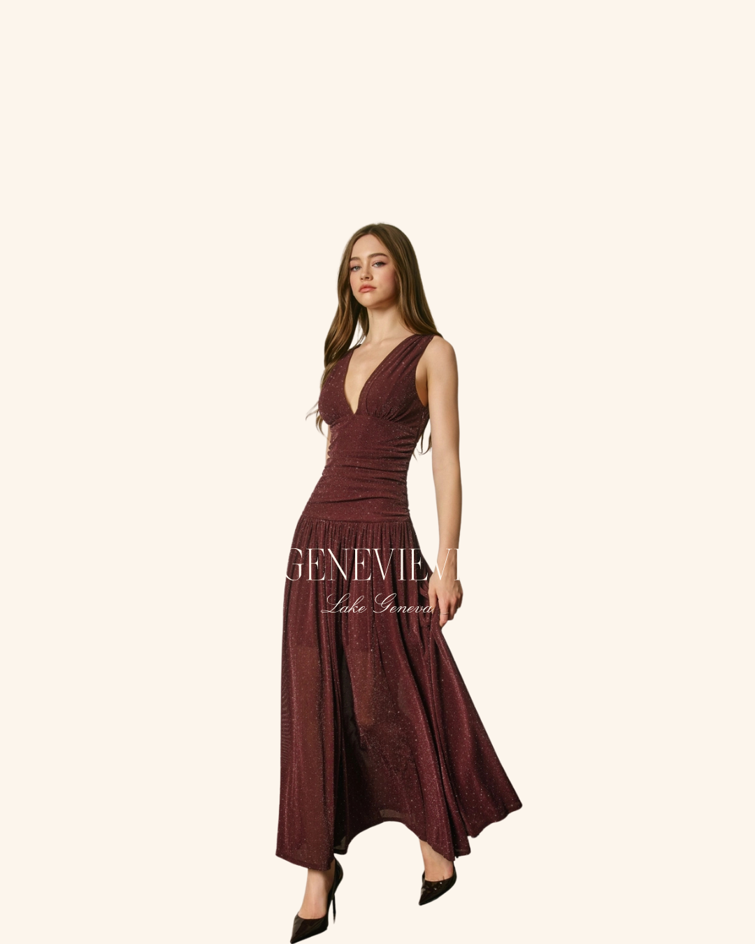 Dress Forum Burgundy Sparkle Ruched Dress