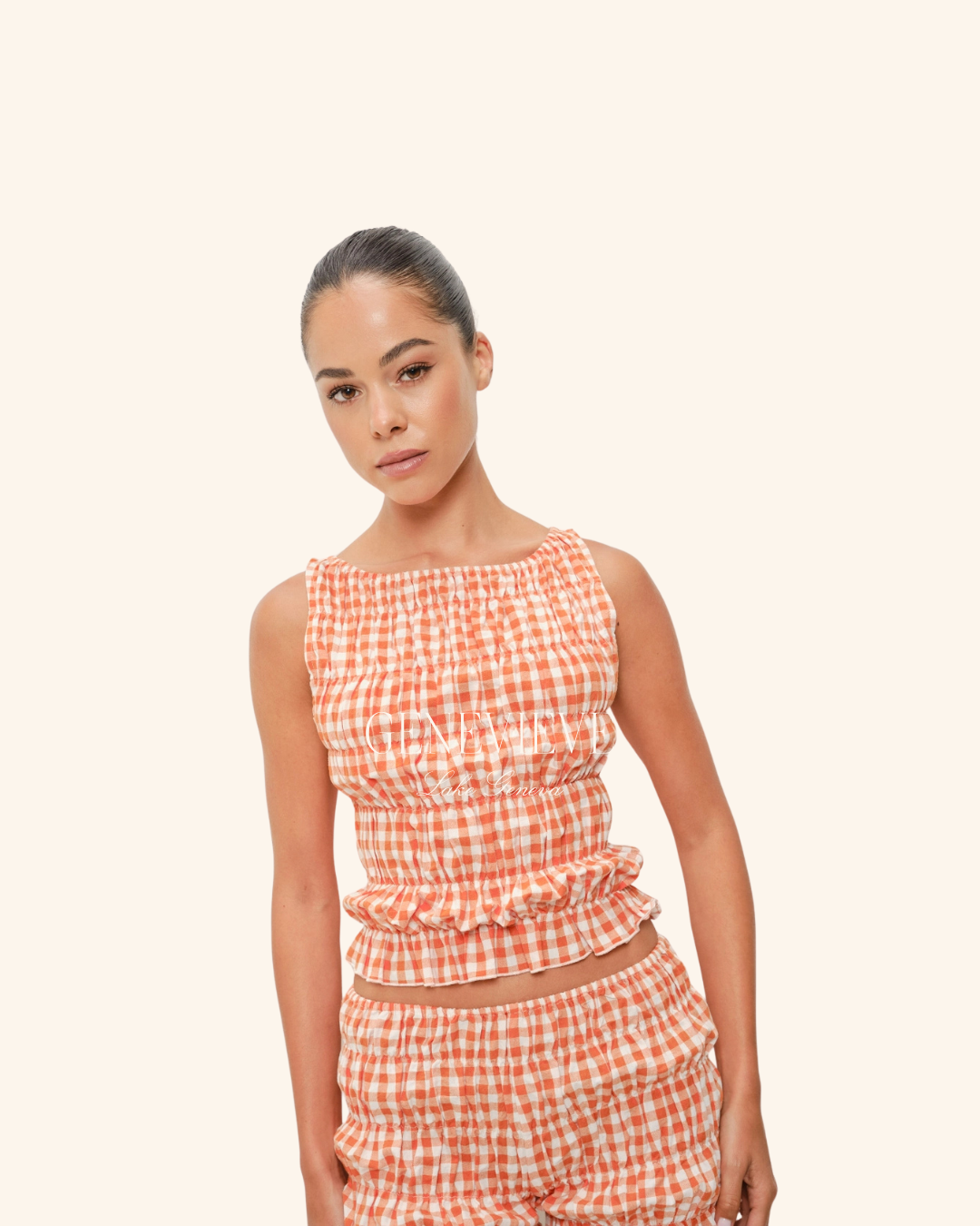 Pretty Garbage Orange Gingham Smock Top