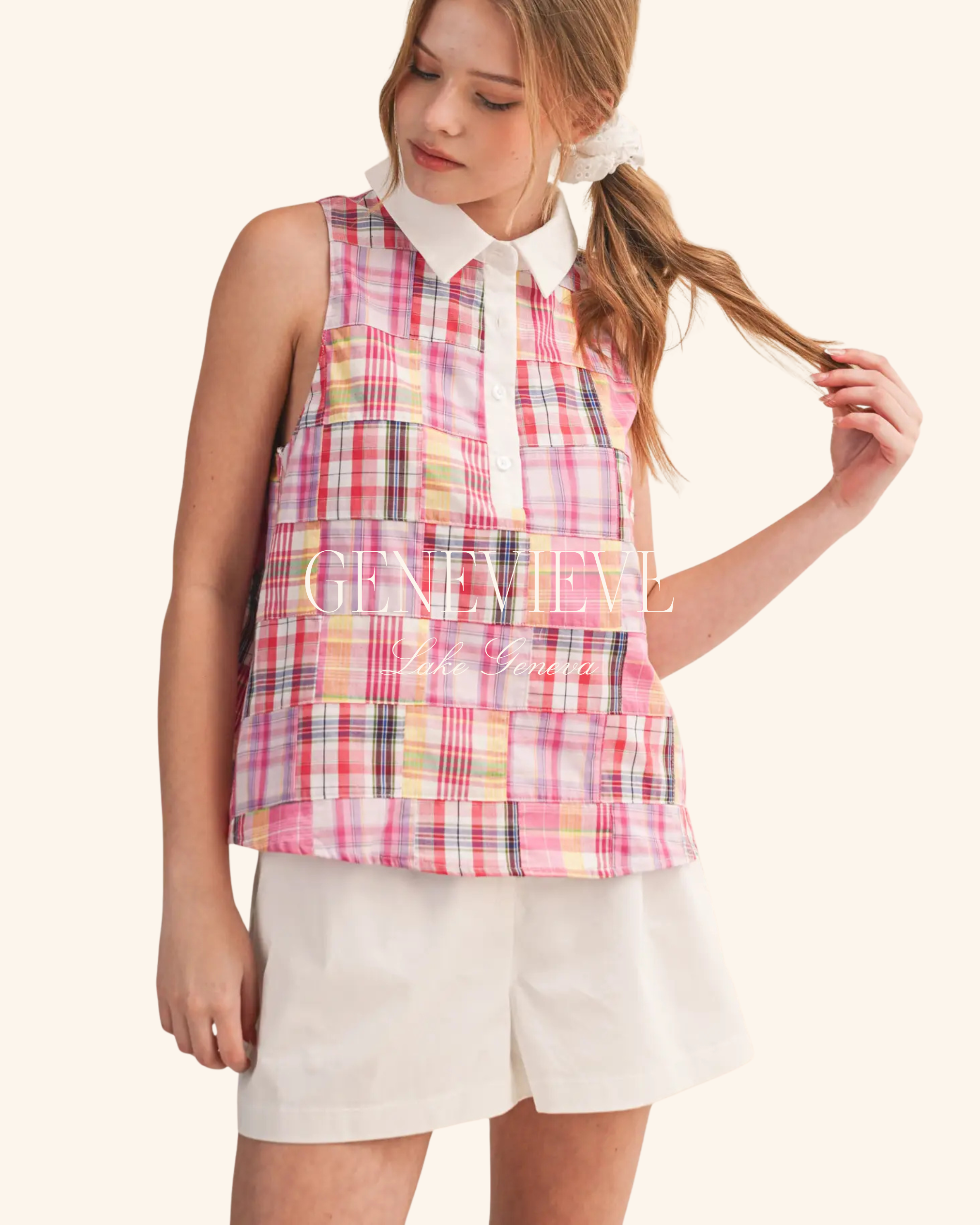 &Merci Pink Plaid Patchwork Sleeveless Top