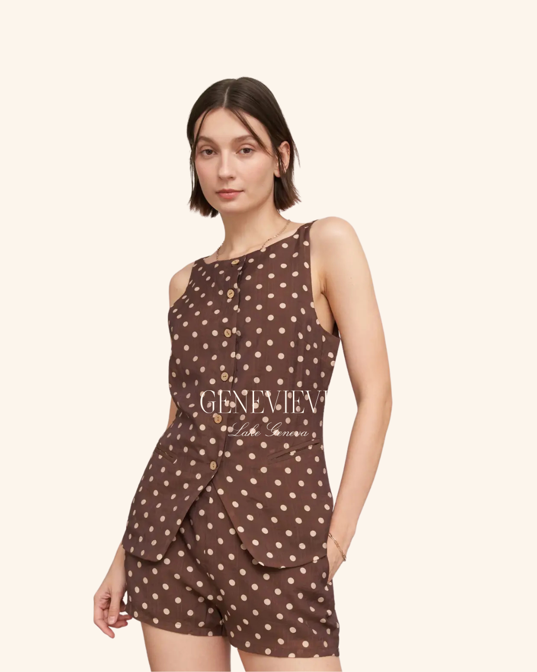 En Creme Brown Polka Dot Top