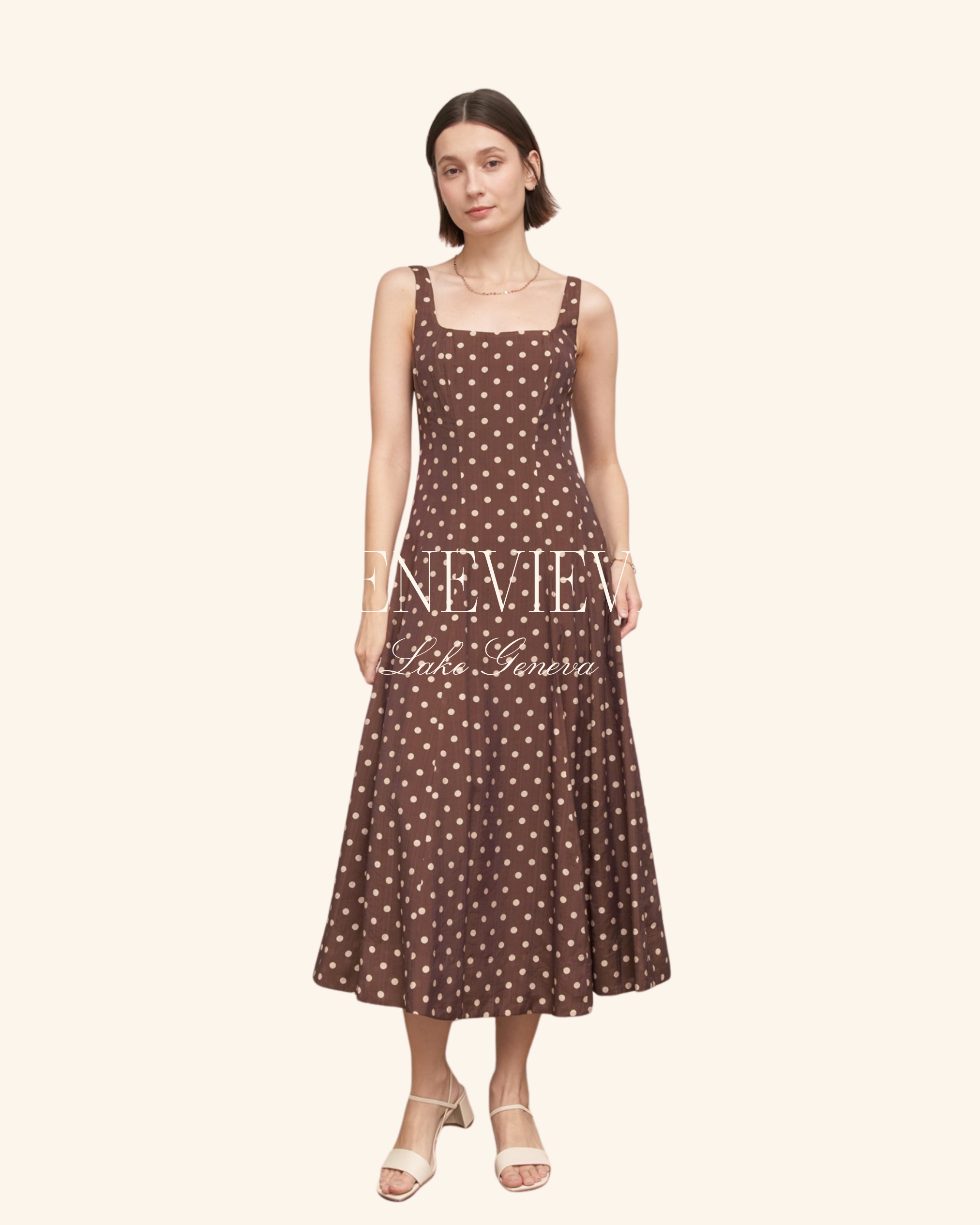 En Crème Square Neck Polka Dot Maxi Dress