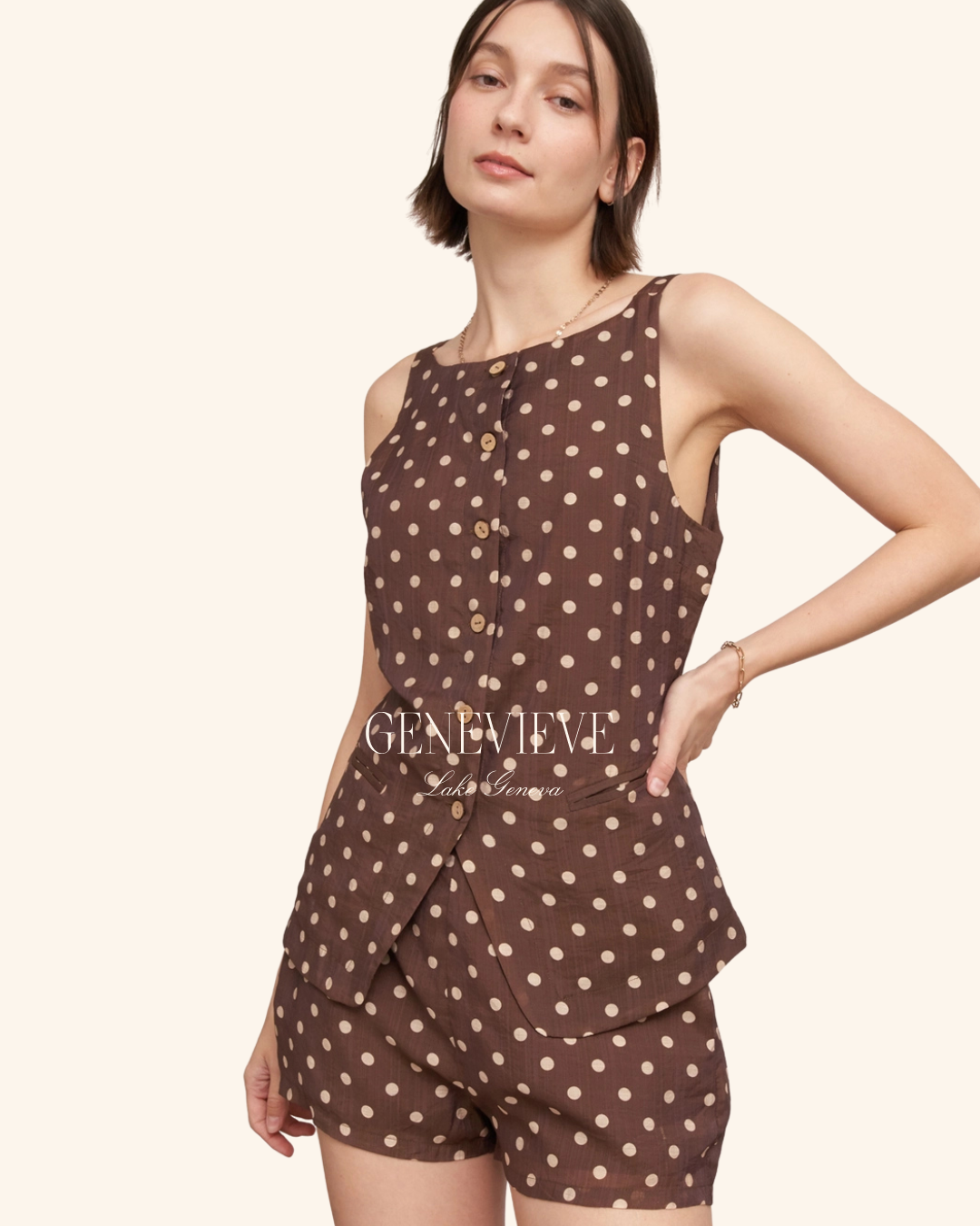 En Creme Brown Polka Dot Top