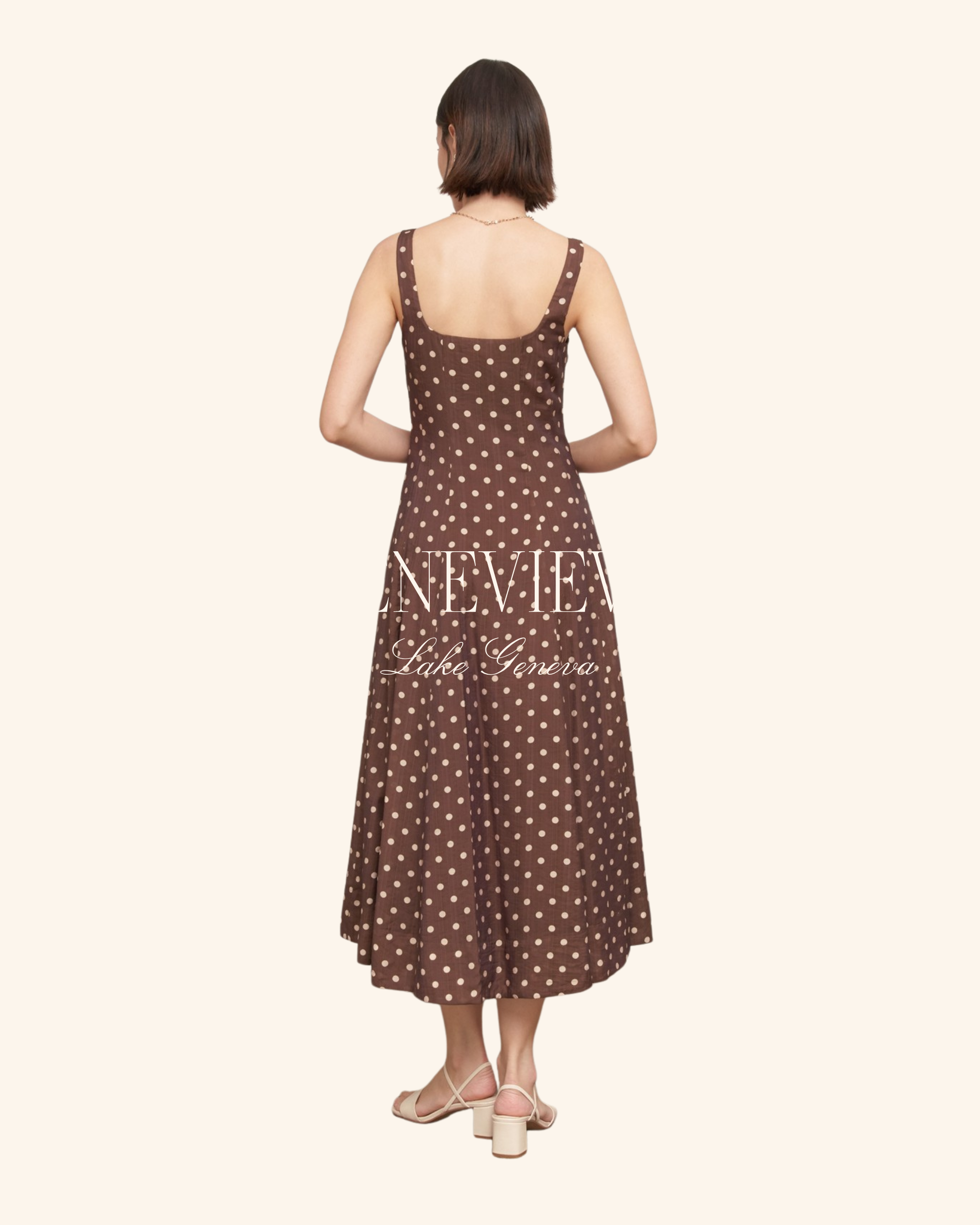 En Crème Square Neck Polka Dot Maxi Dress