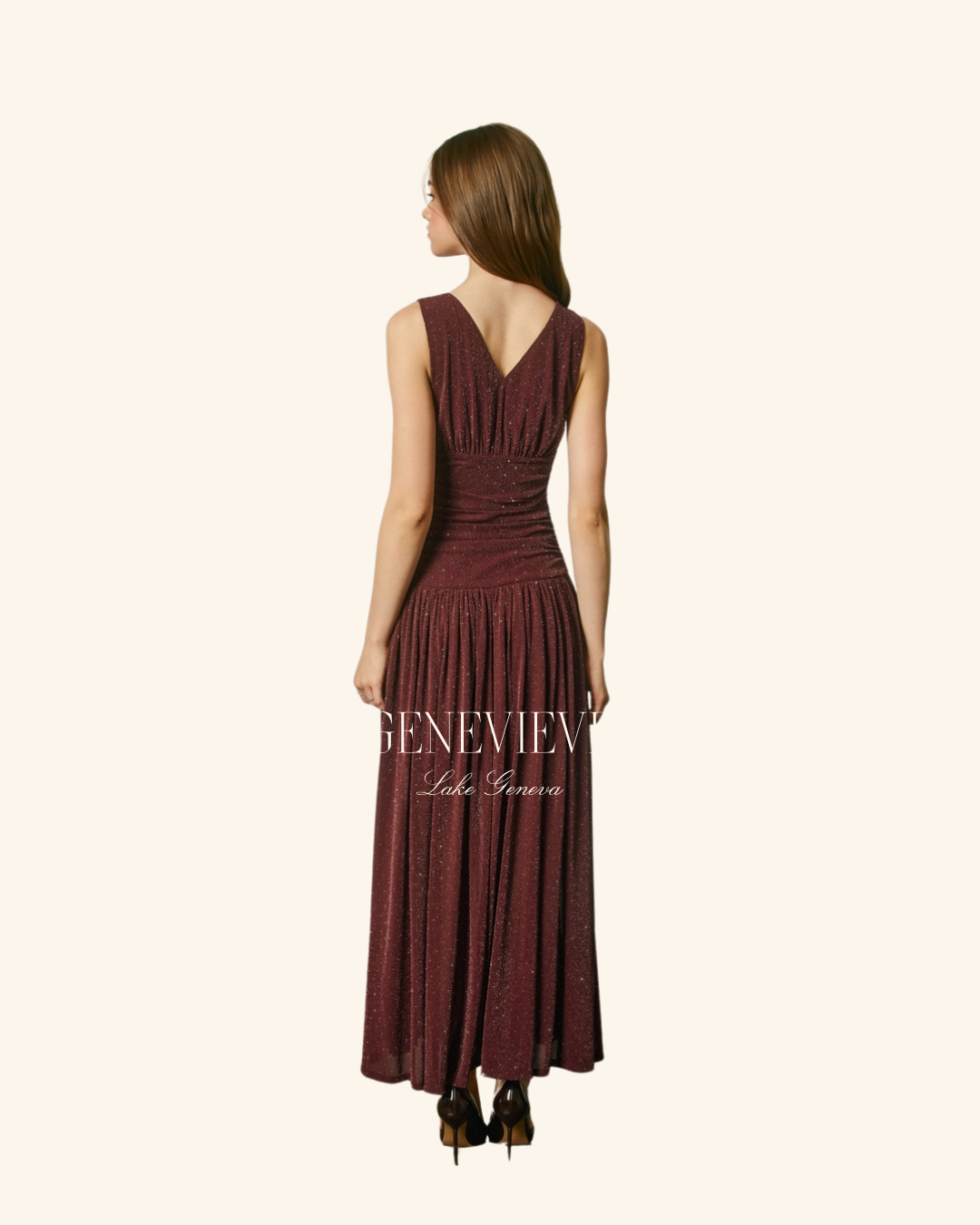 Dress Forum Burgundy Sparkle Ruched Dress