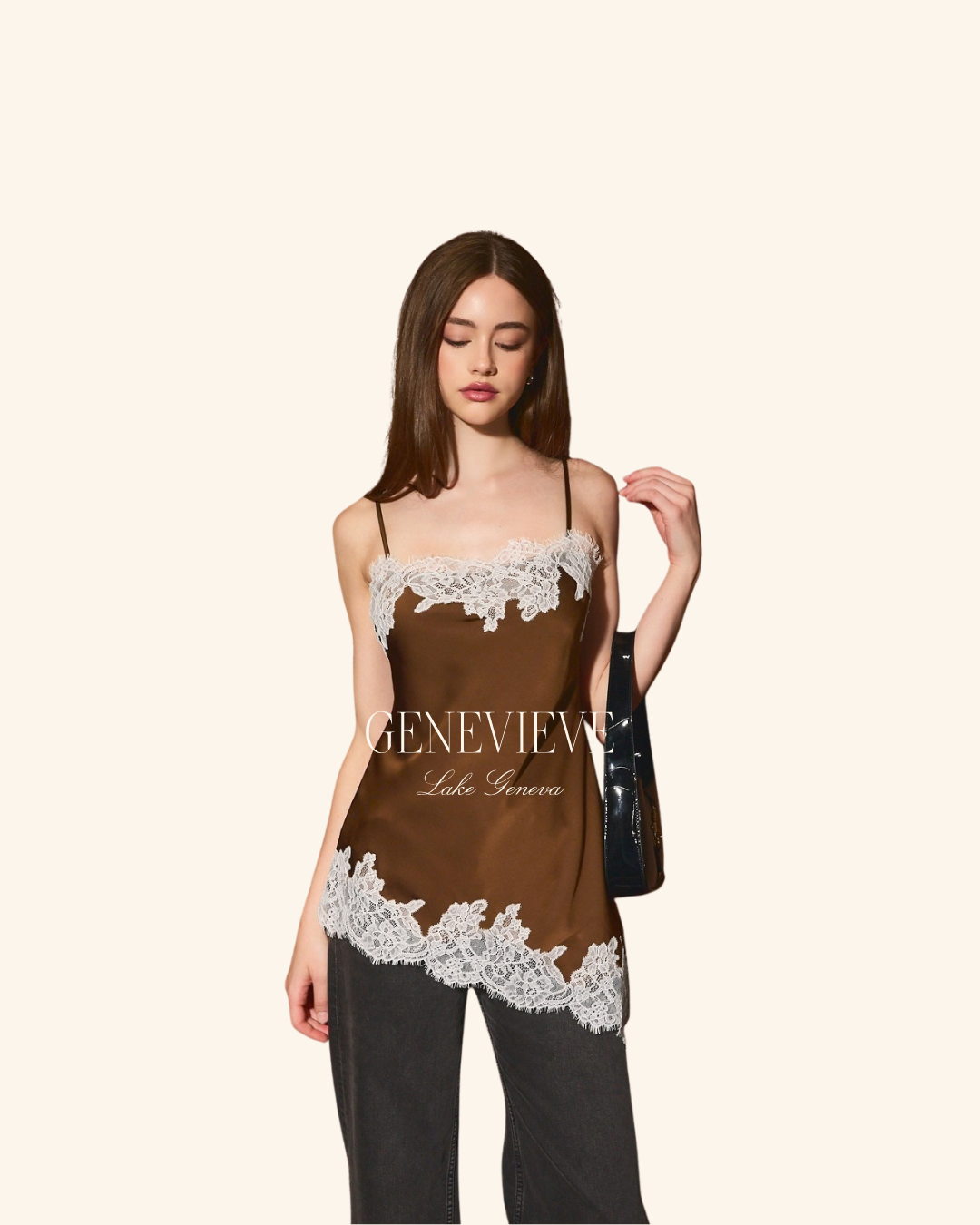 Le Lis Lace Asymmetrical Satin Top