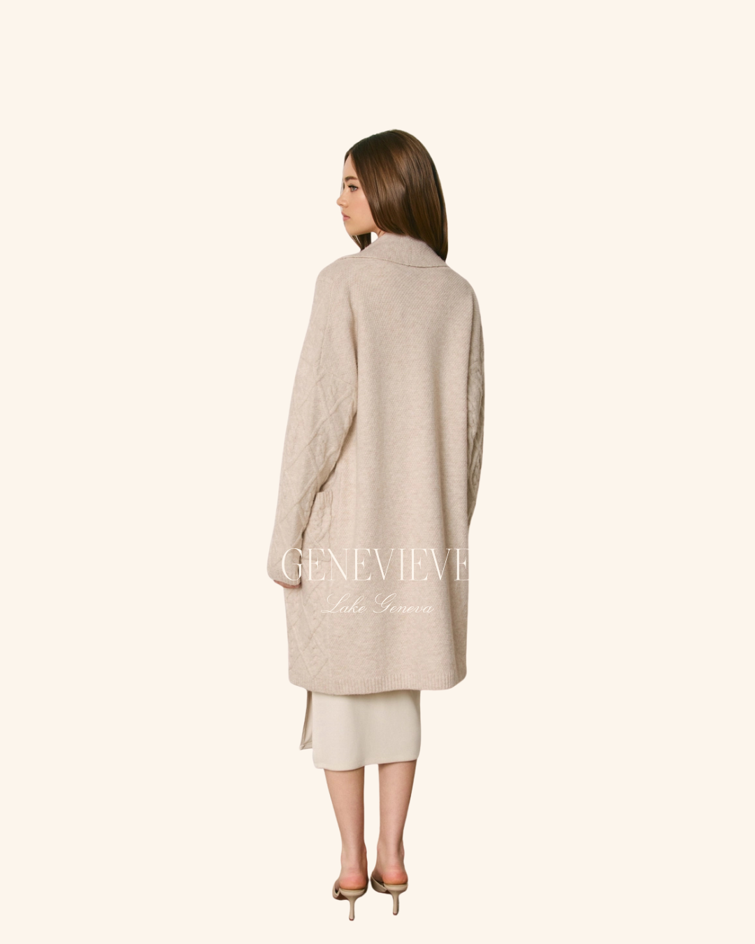 Dress Forum Ecru Cable Knit Long Cardigan