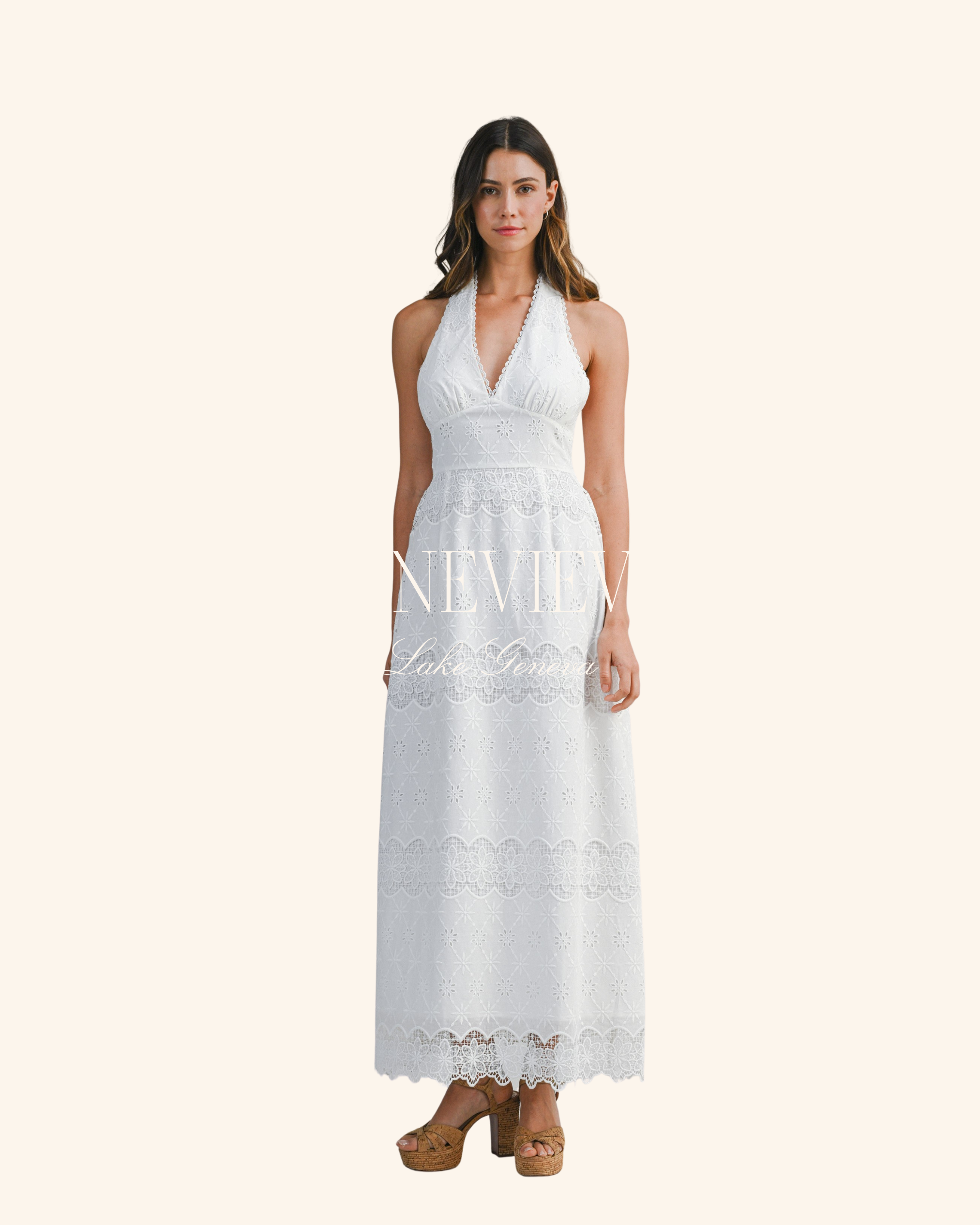 Mable Floral Eyelet Halter Maxi Dress
