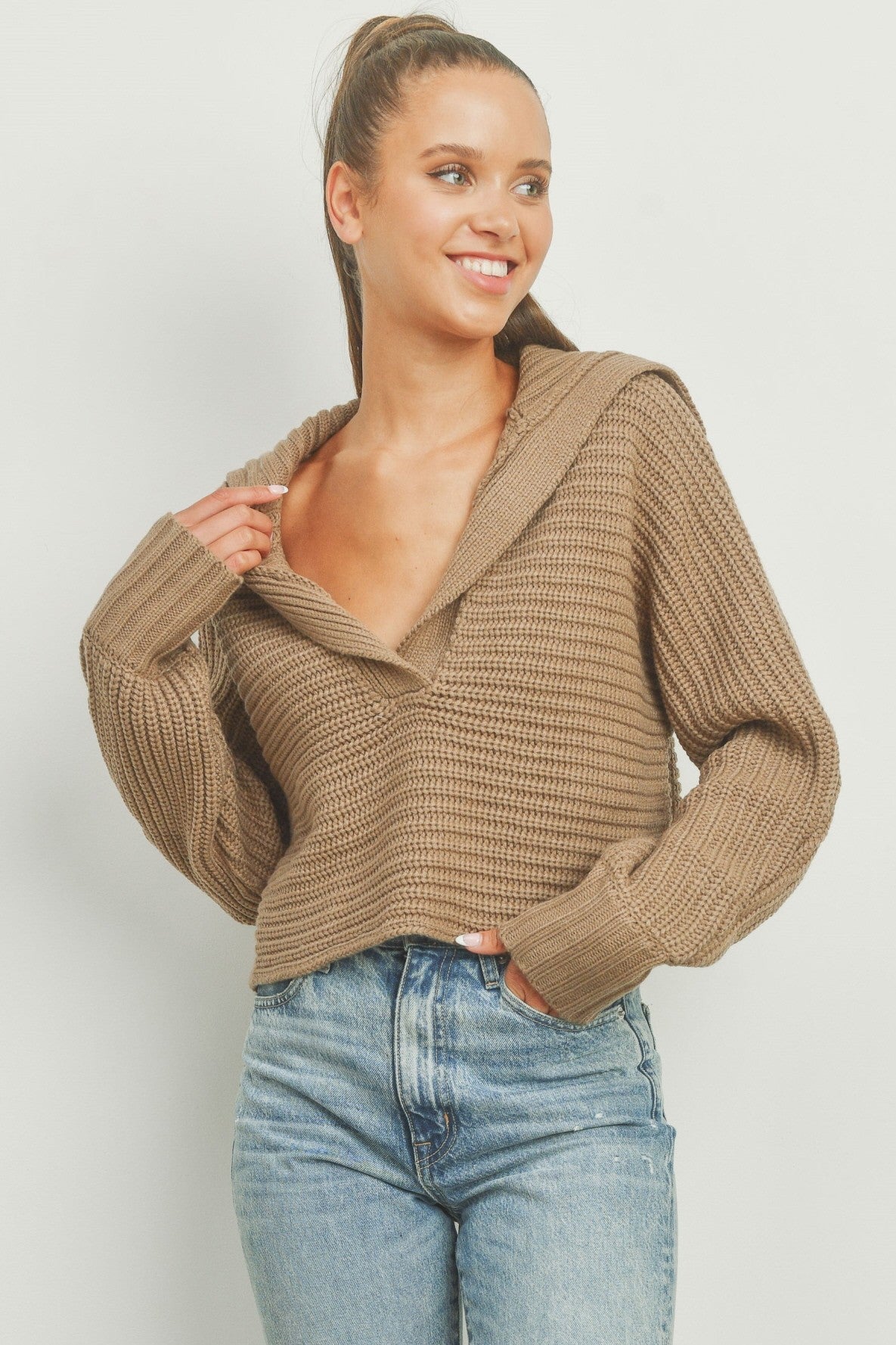 Buttermelon Drama Collar V Neck Sweater