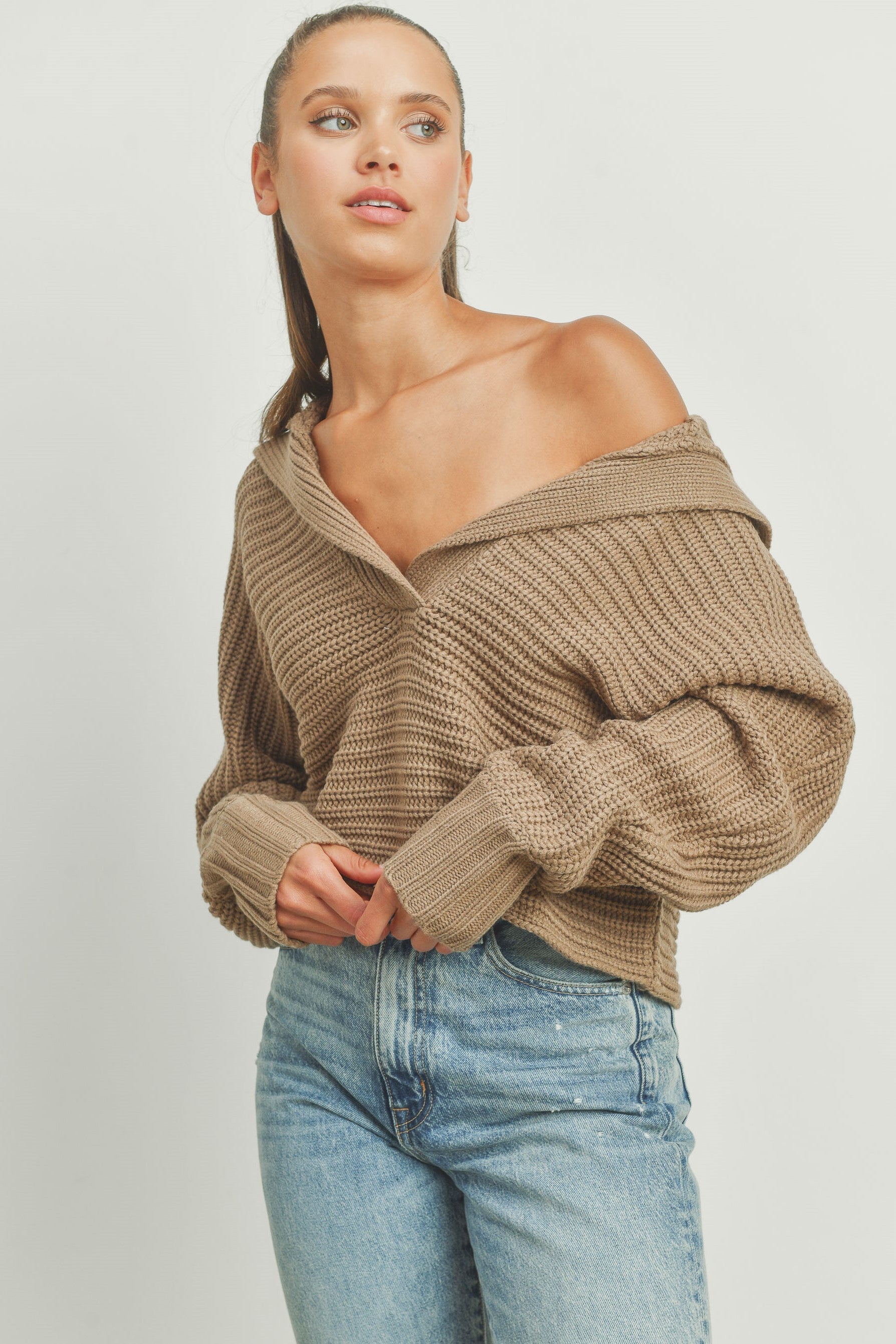 Buttermelon Drama Collar V Neck Sweater