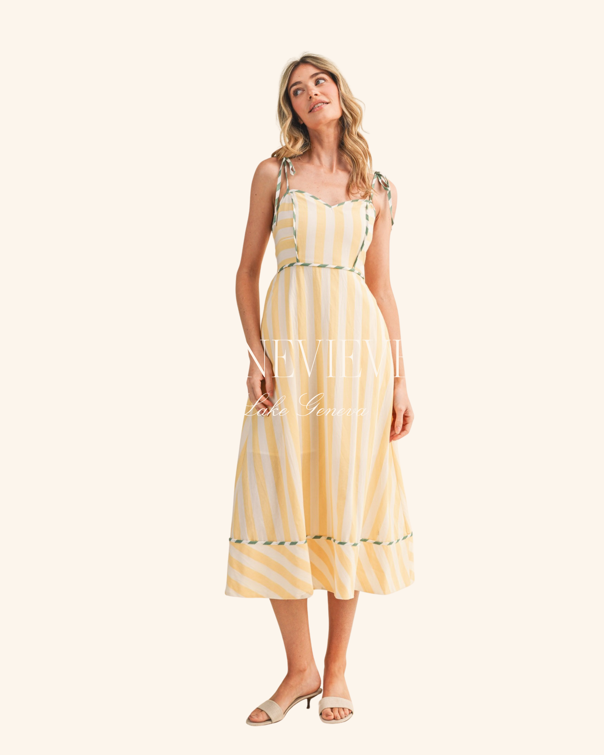 &Merci Striped Contrast Binding Midi Dress