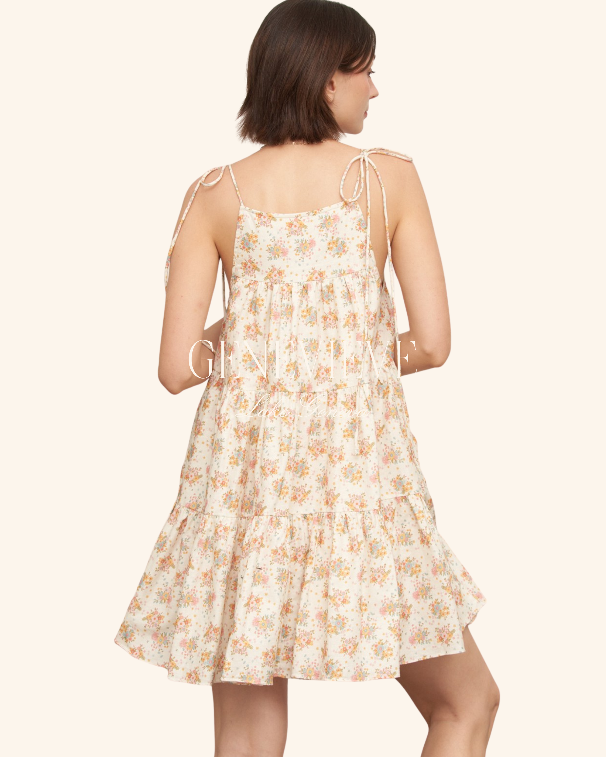 En Crème Orange Ivory Floral Tiered Mini Dress