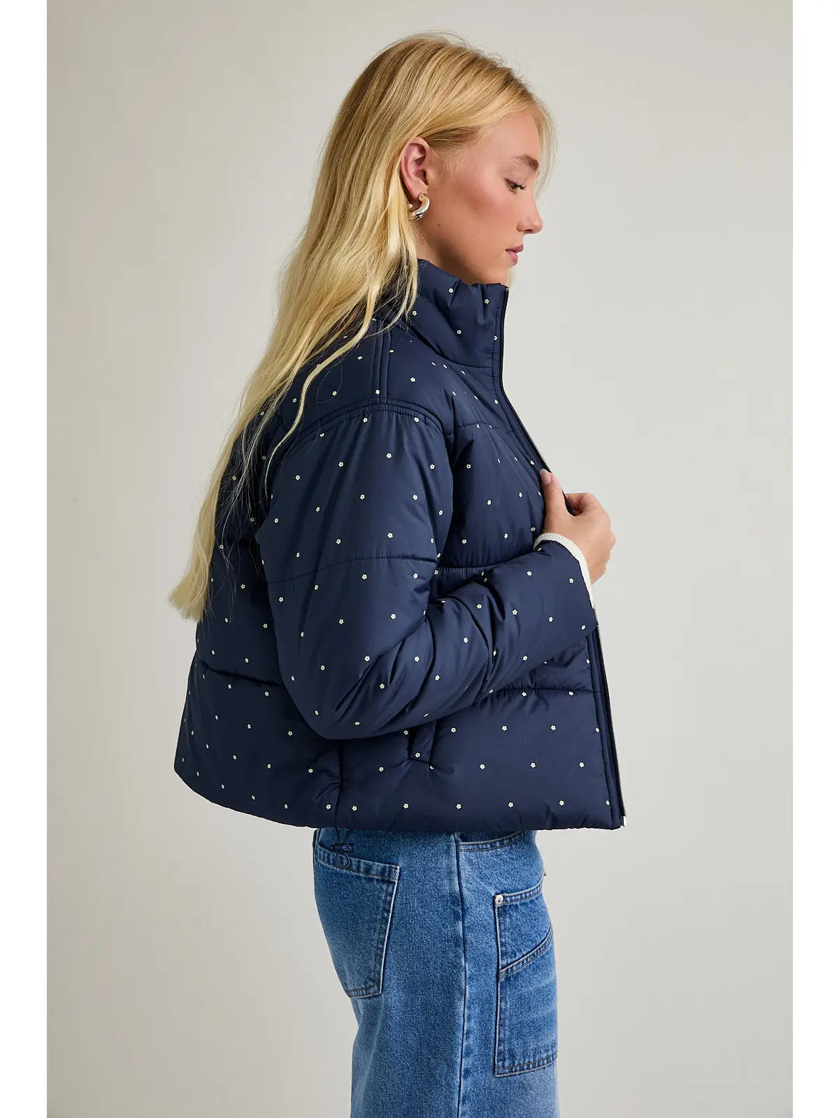 Le Lis Floral Dot Printed Puffer Jacket